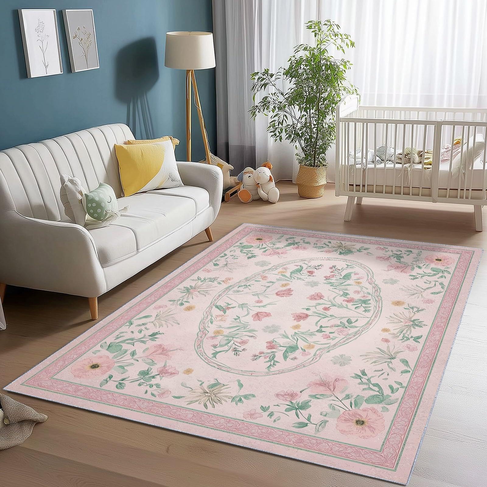 Tapis de chambre oriental rose 180x280cm style vintage floral