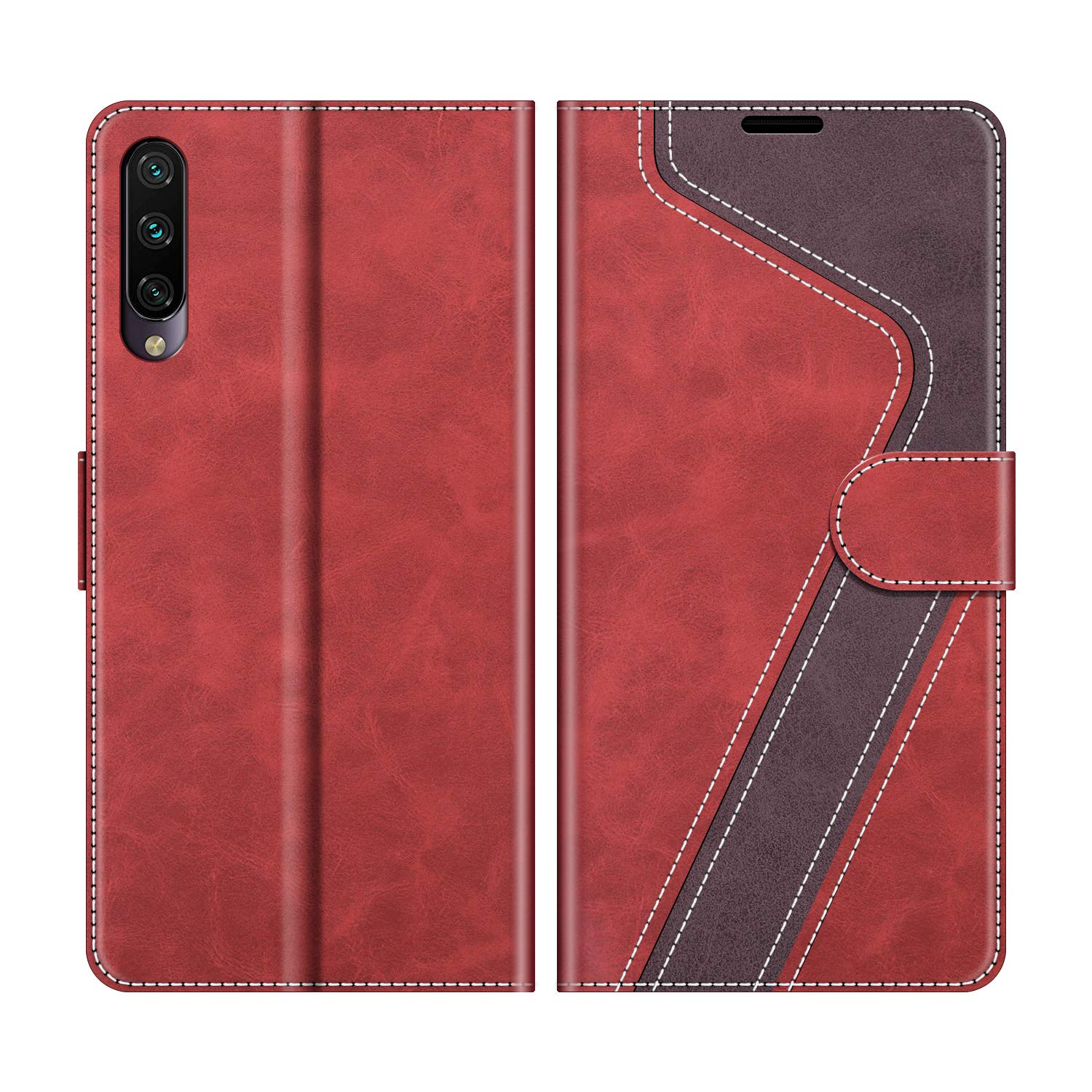 MOBESV Custodia A Libro Per Xiaomi Mi A3 - Cover In Pelle Con Porta Carte E Chiusura Magnetica - Rosso Elegante
