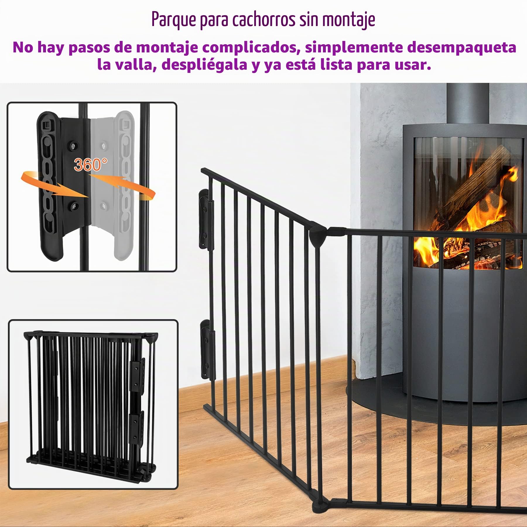 Froadp 75x60cm Parrilla Protectora para Chimenea Barrera con Puerta 5pcs Corral Plegable para Cachorros Valla para Niños 300cm Barreras Metálica Protección de Seguridad para Puertas y Escaleras