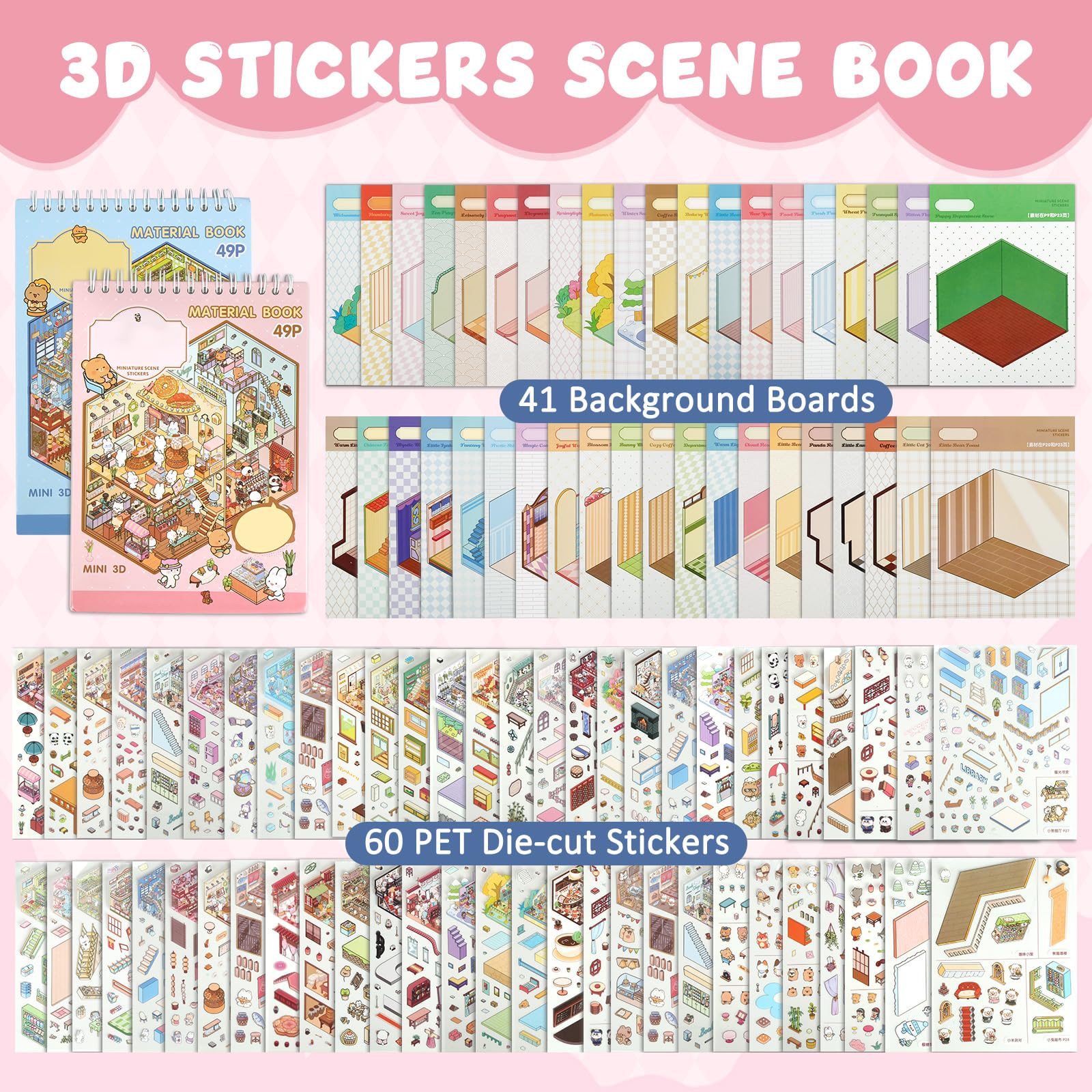 41 Sets DIY 3D Sticker Scene, PET 3D House Stickers, Cute Cartoon Sticker Therapy - Image 3