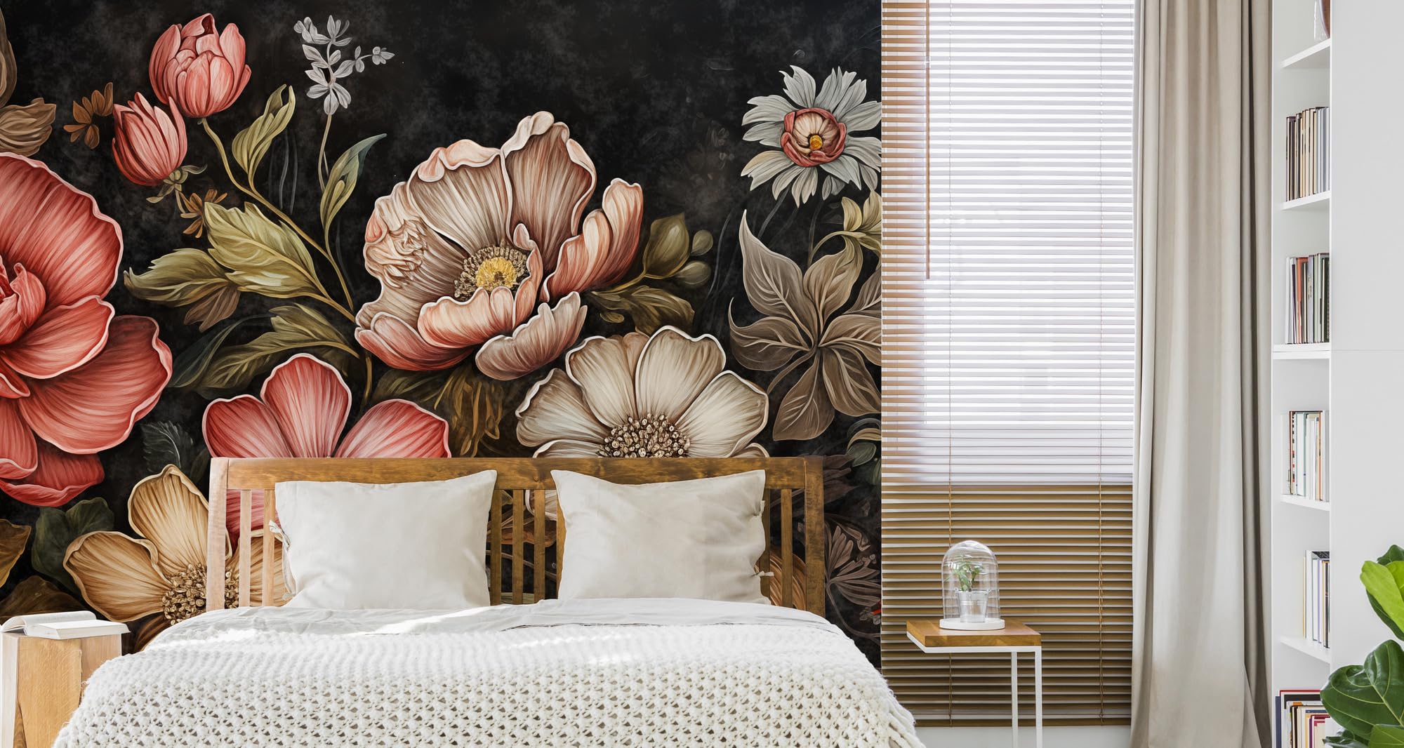 Muralo - Tapeta 3D z włókniny - fototapeta z efektem 3D - tapeta do salonu, sypialni, tapeta ścienna - fototapeta - liście i kwiaty w stylu vintage - szer. 254 cm x wys. 184 cm