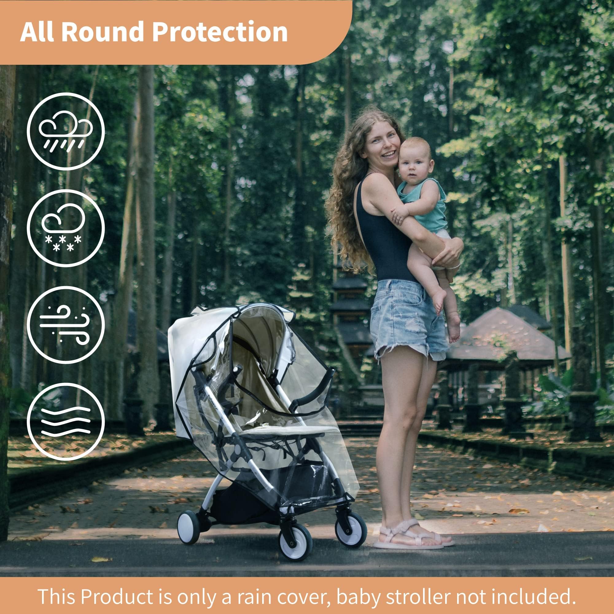 Bemece Cubierta universal para la lluvia para cochecito, protección contra el clima de viaje, resistente al viento y al agua, protege del polvo y la nieve