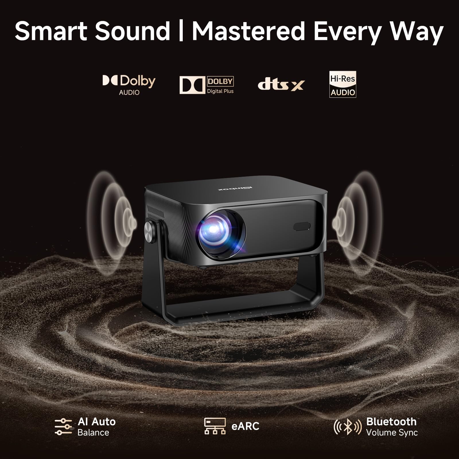 [2000 ANSI/Auto Focus & Keystone/Built-in APP] 4K Outdoor Projector with Wifi and Bluetooth, Smart Portable Projector with Built in Apps YouTube/PrimeVideo & Dolby, Home Theater Projector with HDR10+ - 4