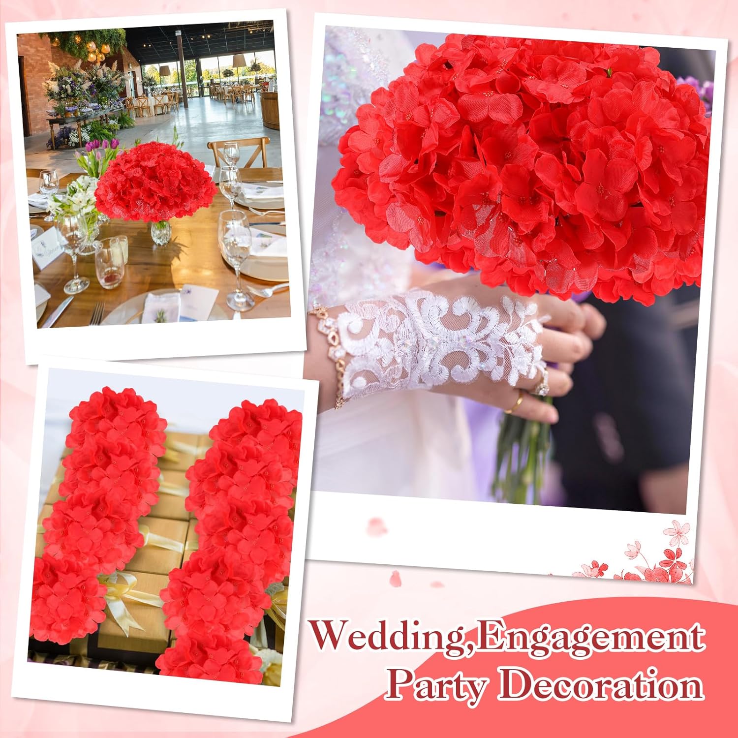 Tigeen 100 Pcs Hydrangea Artificial Flowers Bulk 7.48 Inch Artificial Hydrangeas with Removable Stems Faux Flowers Wedding Decor for Home Garden Party Decoration DIY Project (Red) - Image 4