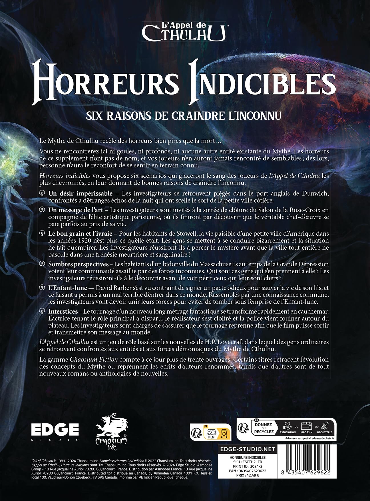 Asmodee - l'appel DE Cthulhu : HORREURS INDICIBLES - Jeu de Société