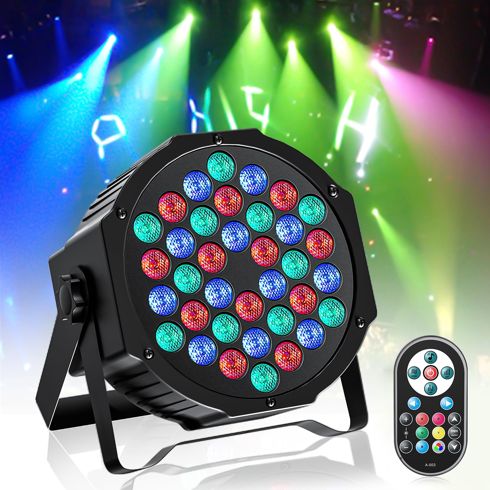 Projecteur LED RGB 36 Par - Télécommande, 7 Modes, Bluetooth - Pour DJ, Disco, Fêtes, Noël