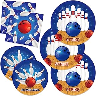 CC HOME Bowling Birthday Paper Plates Party Bowling Disposable Tableware Set Party Supplies Tissue Theme Dinnerware Cutlery Kits Serves 24 Guests for Party Plates Napkins 88PCS