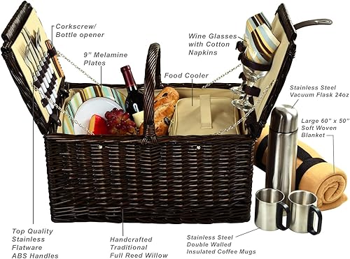 Miniatura 8 de Picnic at Ascot Surrey Willow Cesta de picnic con servicio para 2 personas con manta y juego de café, diseñada, montada y aprobada de calidad