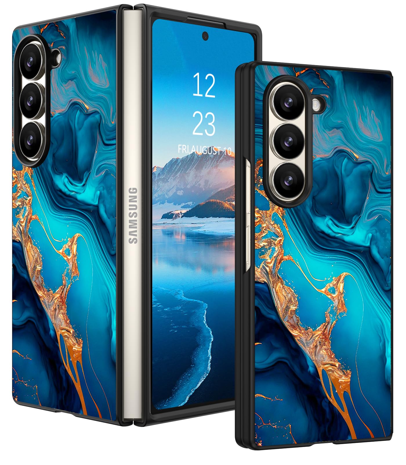 GaoBao for Samsung Galaxy Z Fold 6 Case, Slim Fit Z Fold 6 Case Glow in The Dark, Hybrid Hard PC Back Soft TPU Bumper Anti-Slip Women Men Boys Protective Case for Samsung Fold 6 Phone, Gold/Marble