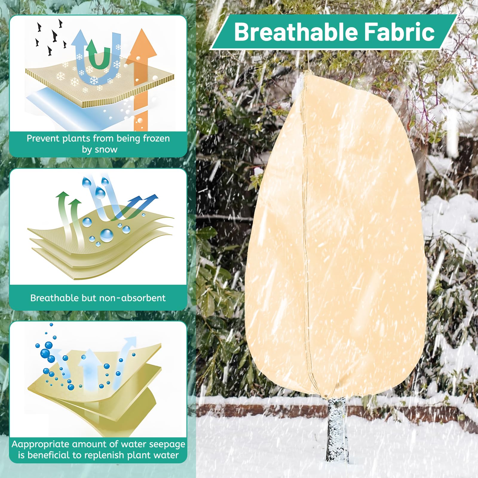 DBREAKS Funda para Plantas 240x200cm, 2 PCS Protección Invernal para Plantas, Bolsa de protección con cordón Cremallera, Cubierta Anticongelante para Maceta, Congelación Tela no Tejida 80 g/m²