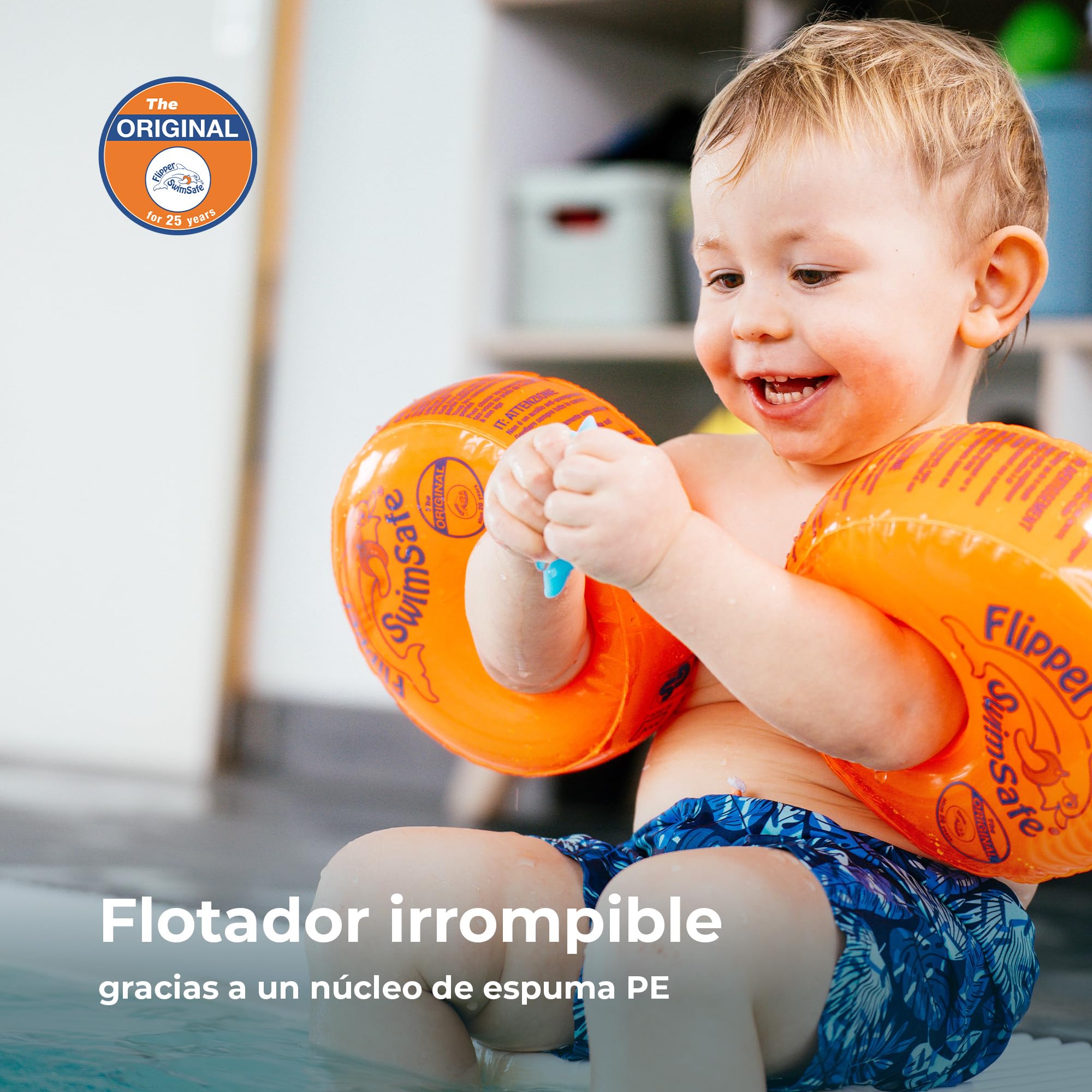 Flipper SwimSafe - Ayuda de natación para niños pequeños, Manguitos con núcleo de Espuma de Polietileno irrompible para Aprender a Nadar, Ganador de la Prueba Stiftung Warentest 05/2024