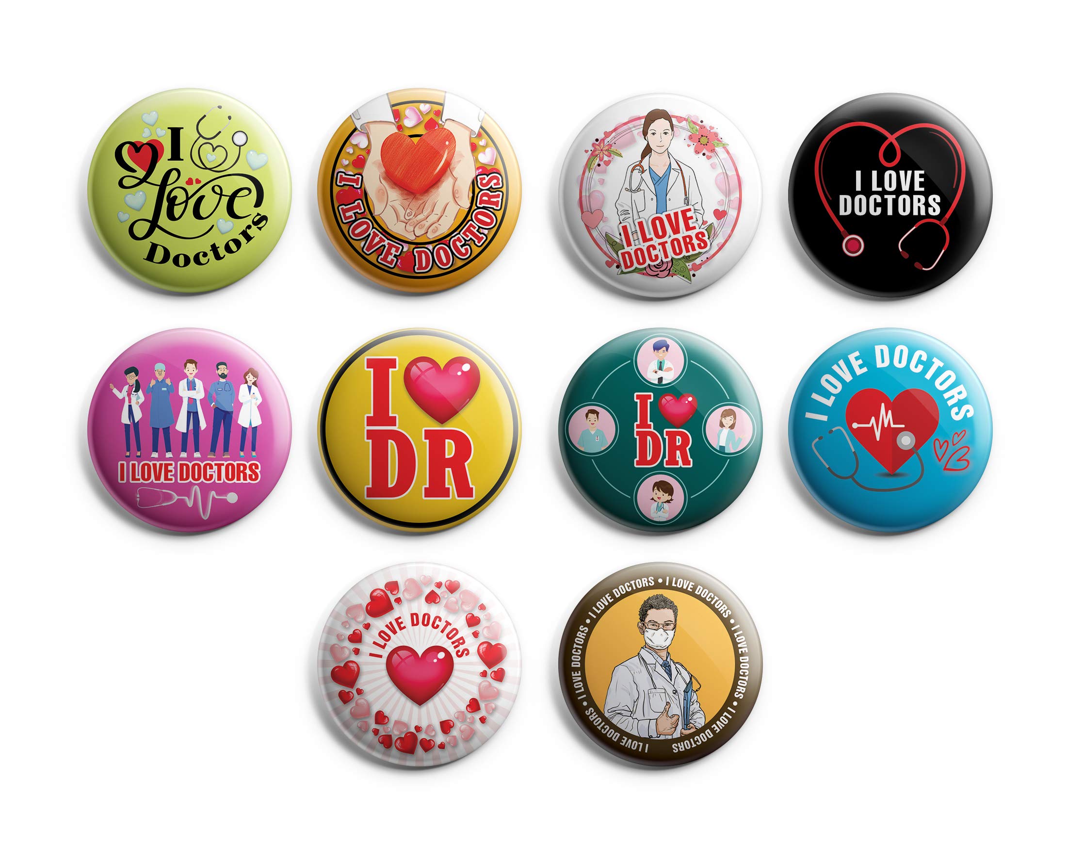 CreanosoI Love Doctor Pinback Buttons (10 Pack) - Large 2.25" Boys and Girls Cute Designs Button pins