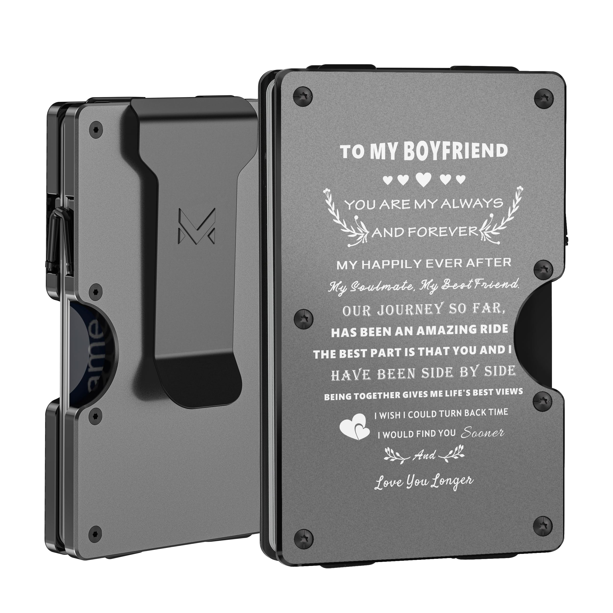 Minimalist Aluminum Wallet for Boyfriend from Girlfriend — Front Pocket Card Holder, Slim RFID Blocking Metal Money Clip, Mens Personalized Engraved Gifts for Anniversary Christmas Birthday Valentines (STYLE MAY VARY)