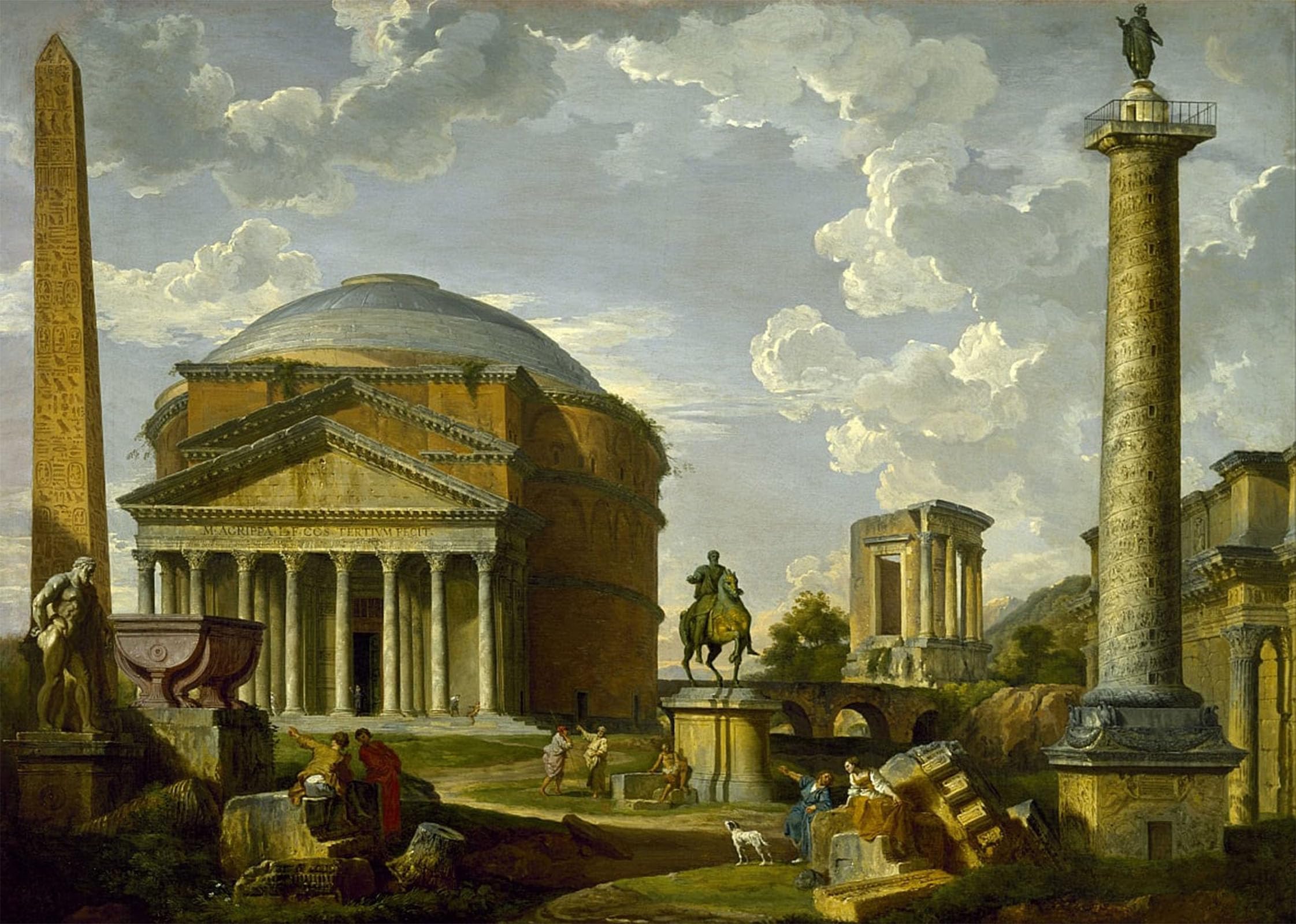 ARTXLXXBN Famous Painting Canvas Artwork Graffiti Print Fantasy View with the Pantheon and Other Monuments of Ancient by Paolo Pannini Portrait Canvas Image for Home Decor 60x90cm