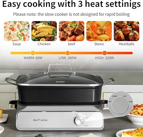 Miniatura 3 de Olla de cocción lenta de 10 cuartos de galón, revestimiento de cerámica sin PFOA, apto para horno hasta 450 F  Función de mantener el calor para