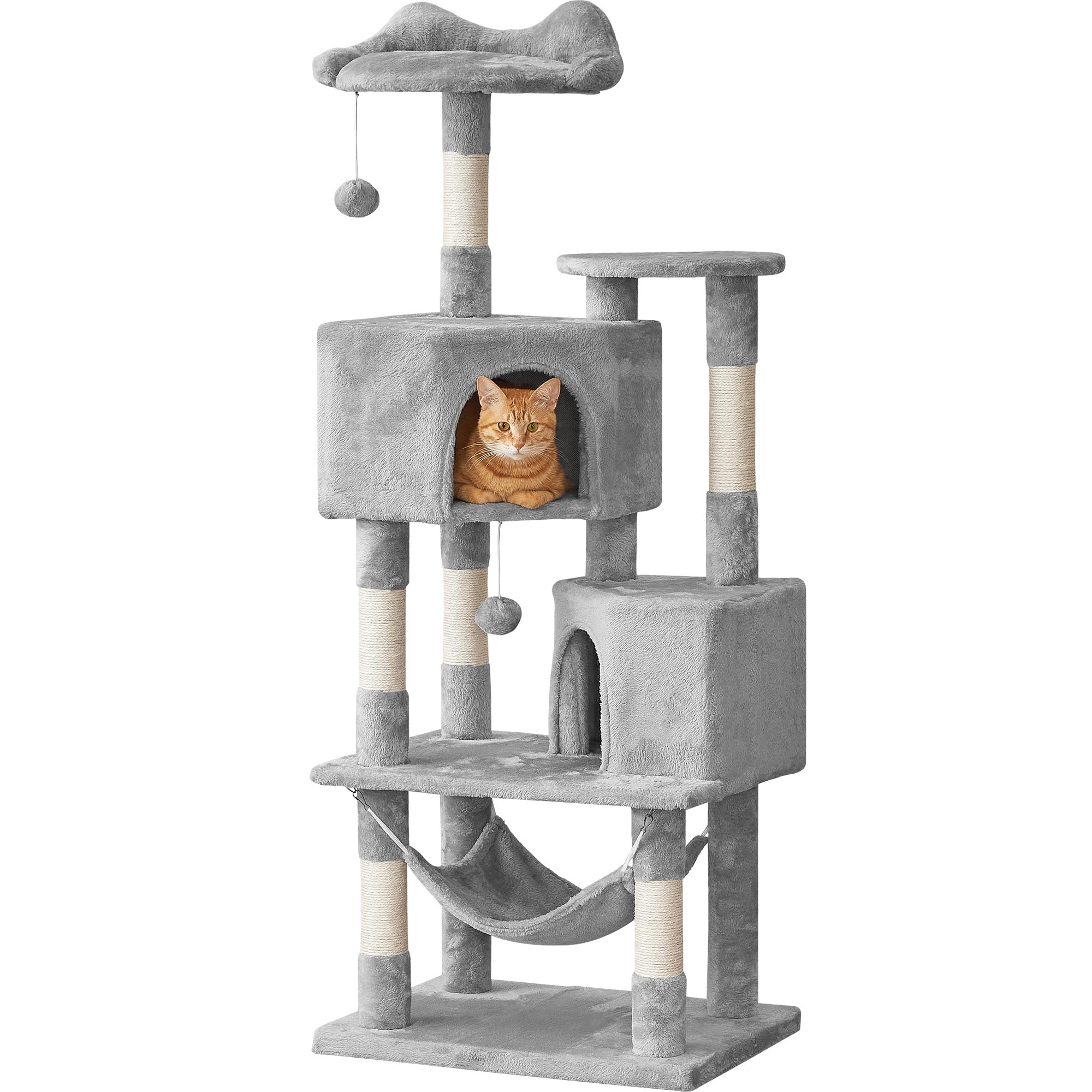 Quuzee Cat Tree for Indoor Cats - Tall Multi-Level Cat Tower with Condos, Sisal Scratching Posts and Hammock, Top Perch with Dangling Toys for Large