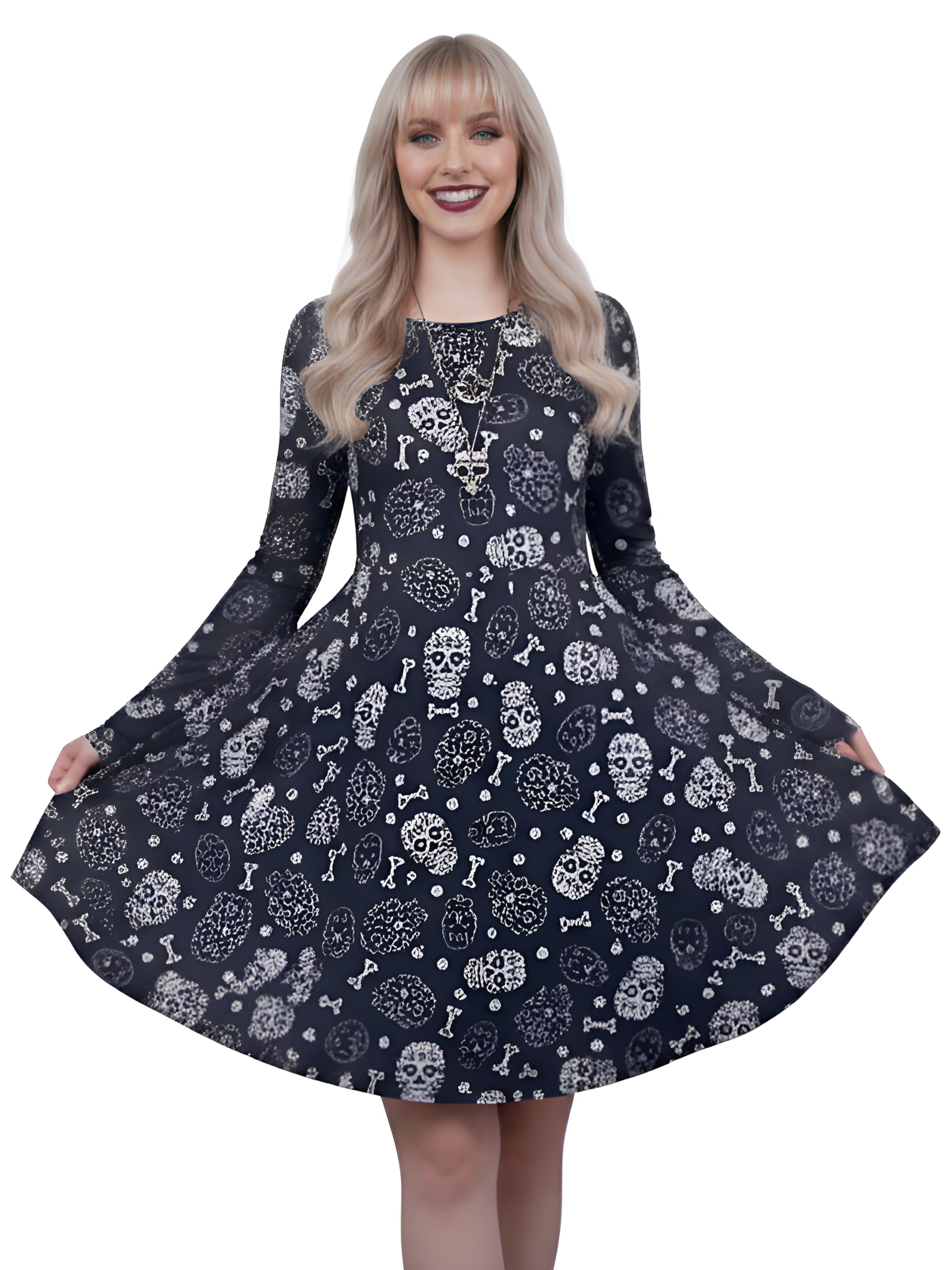 Love My Fashions Women's Sugar Skulls Print Love My Fashions® Halloween Dress Scary Costume Adults Ghost Skull With Scary Bats Pumpkin Party Wear Top