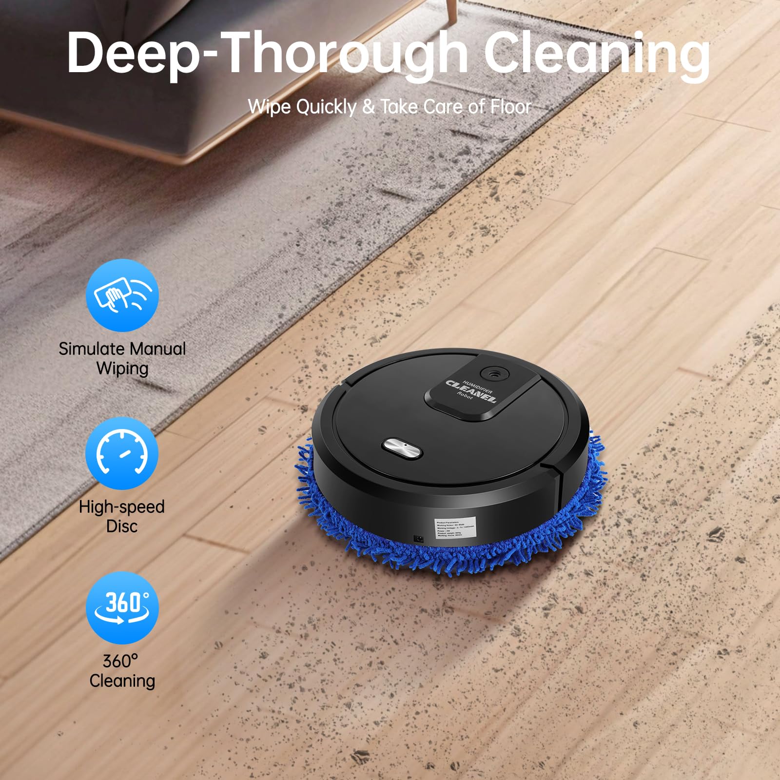 Robot de limpieza inteligente, barredora en seco, 10000 rpm, carga USB, 4 velocidades, superficie de barrido aprox. 60 m² (negro)