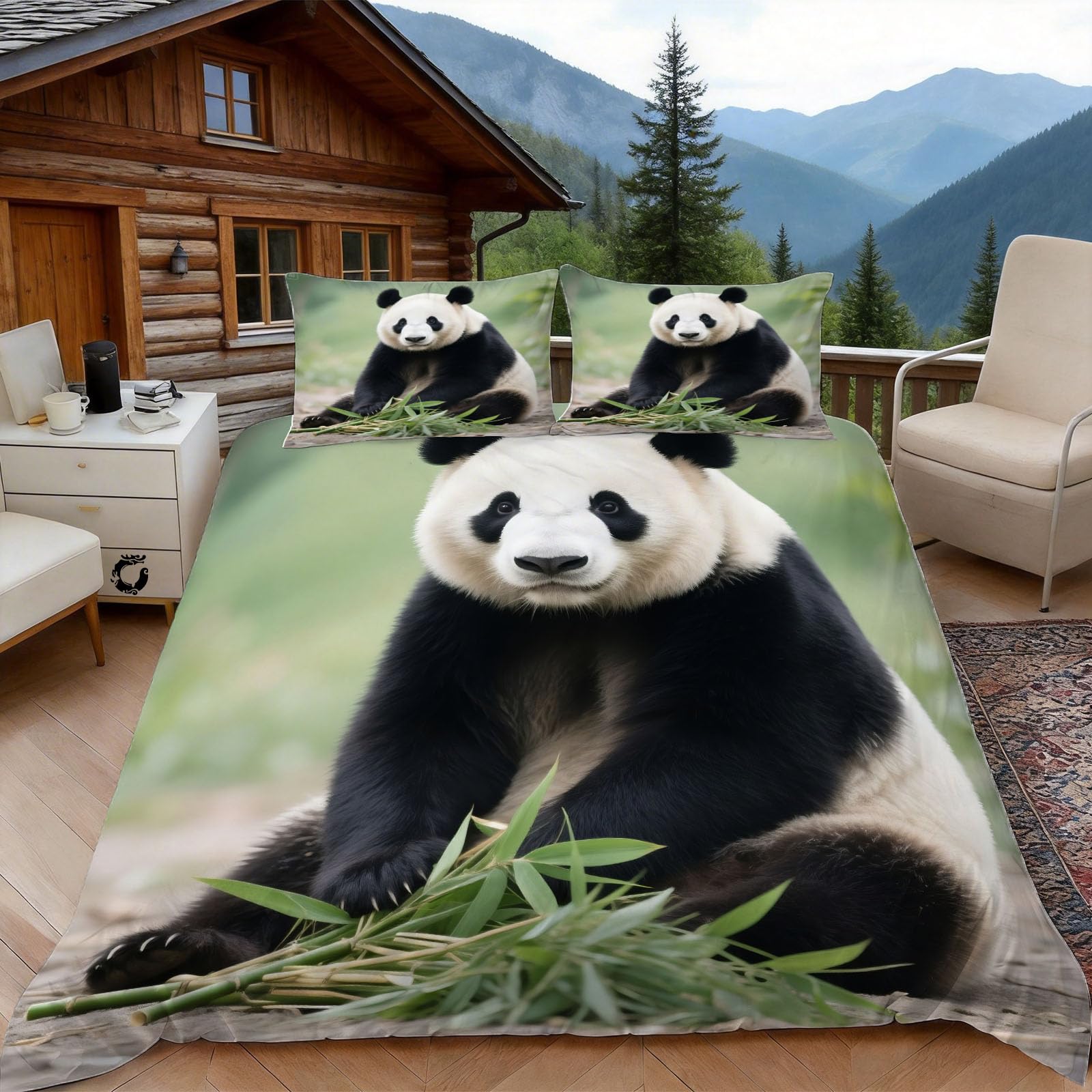 Housse de couette 140x200 panda pour un lit simple facile à border et sans repassage corvée