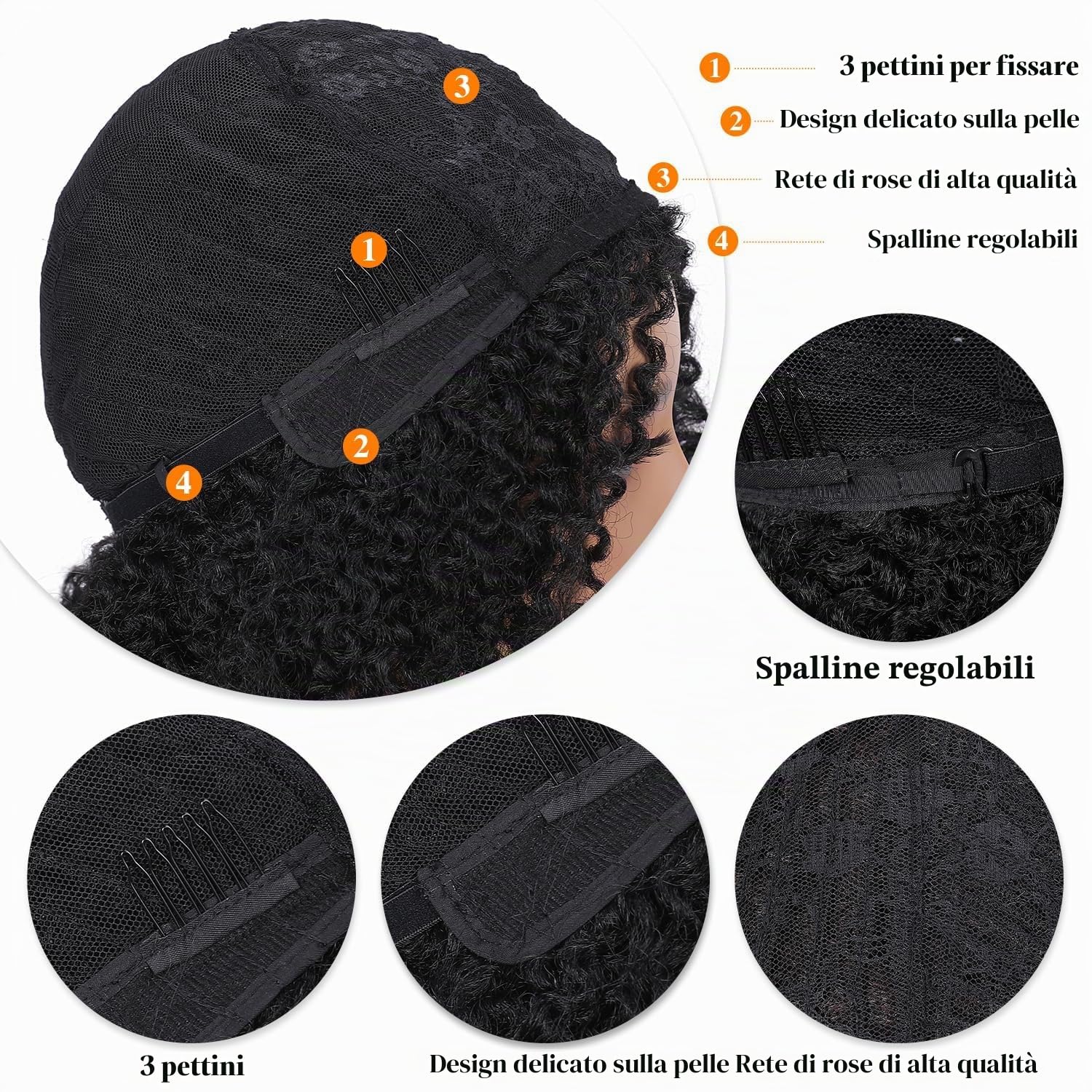 Parrucca Capelli Umani Afro Kinky Curly Human Hair Wig Parrucca Riccia Parrucca Donna Capelli Veri umani Glueless Pre Plucked 180% Density Natural Color 14 inch Afro wig