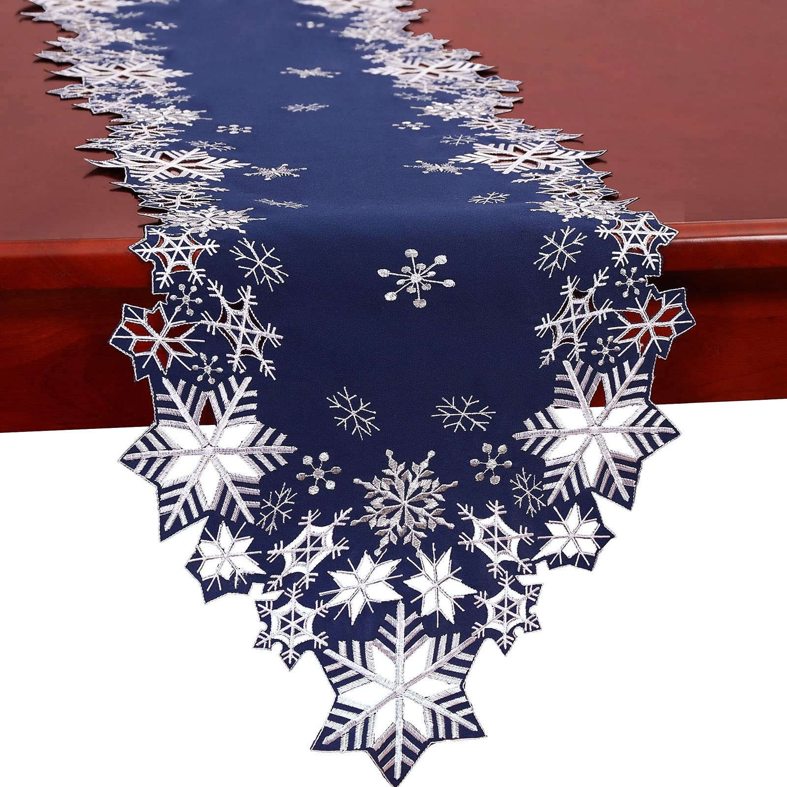 Simhomsen Embroidered Snowflakes Table Runner Navy Blue