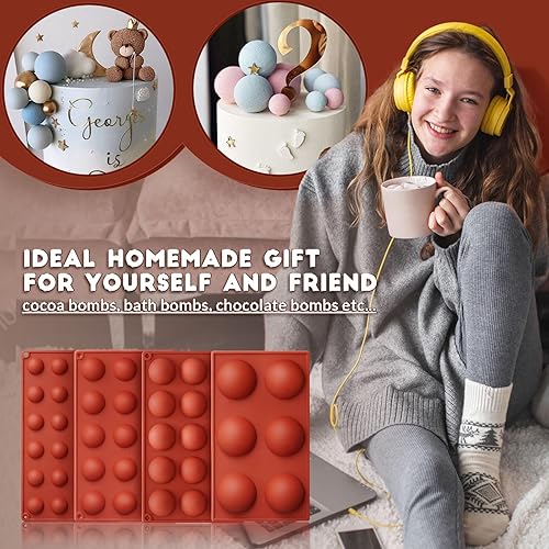 Miniatura 131 de Moldes de bomba de cacao para chocolate caliente, silicona hemisferio de 2.5 pulgadas, paquete de 3, molde semicircular, 6 cavidades, circular, sin