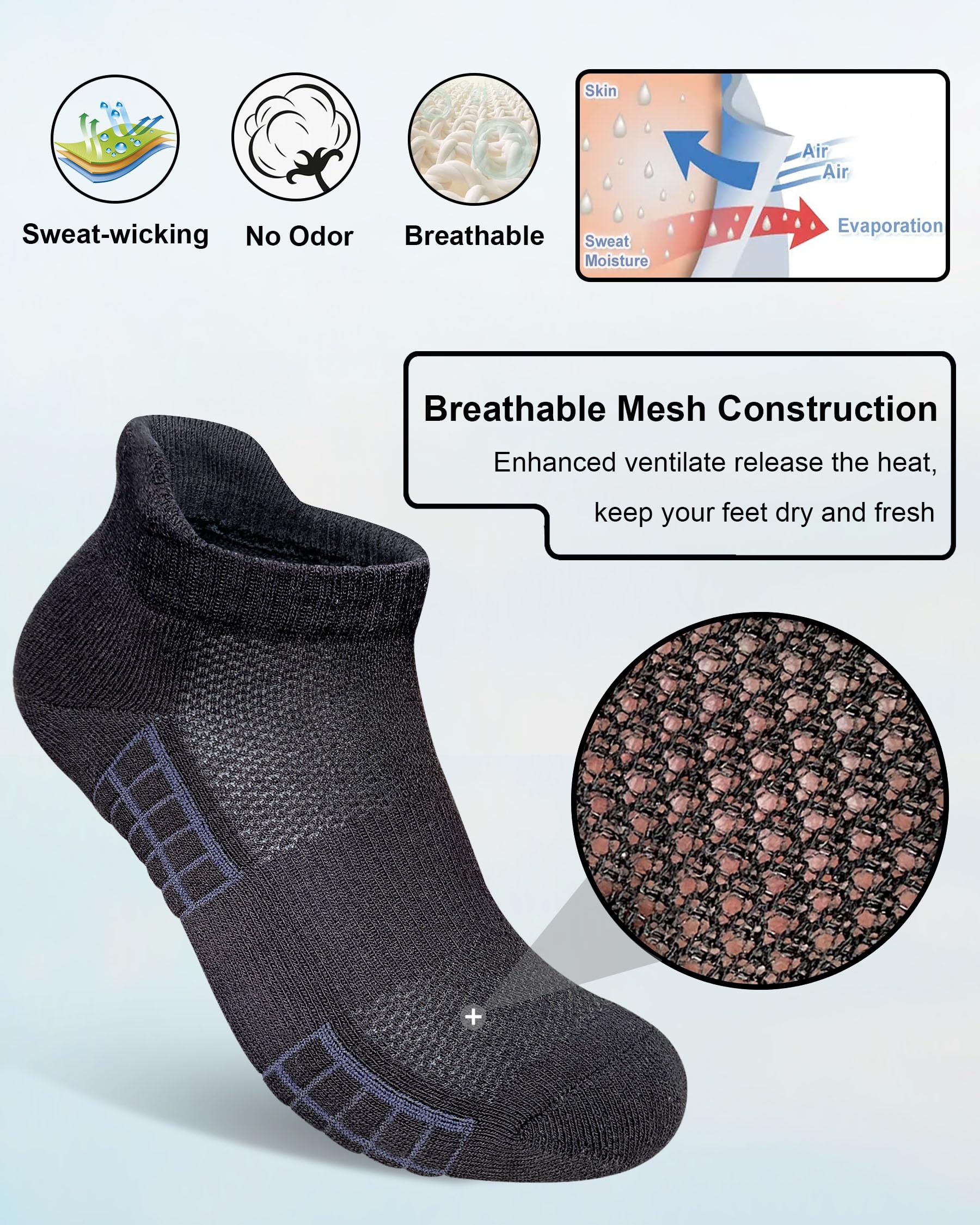 Sportliche Damen-Laufsocken, Anti-Blasen, Baumwolle, gepolstert, feuchtigkeitsableitend, 5 Paar