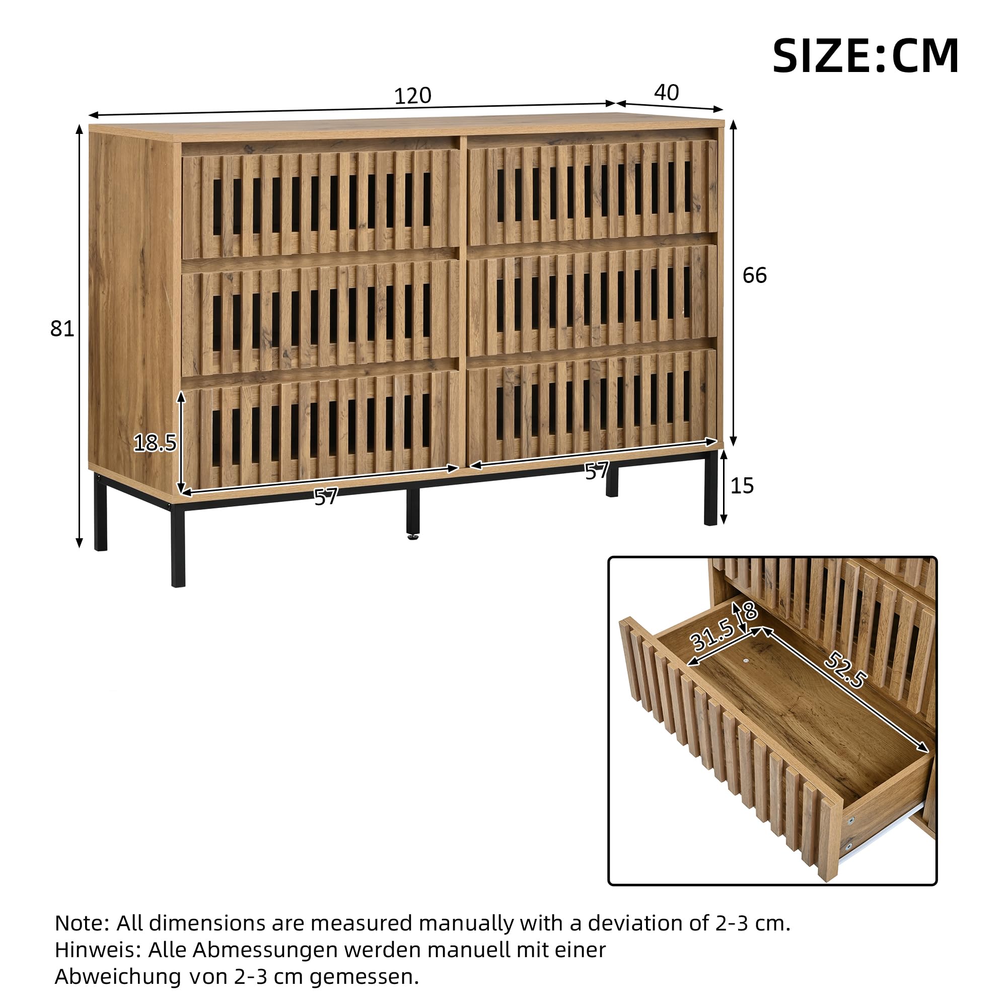 Credenza moderna, comò con 6 cassetti, armadietto portaoggetti, colore