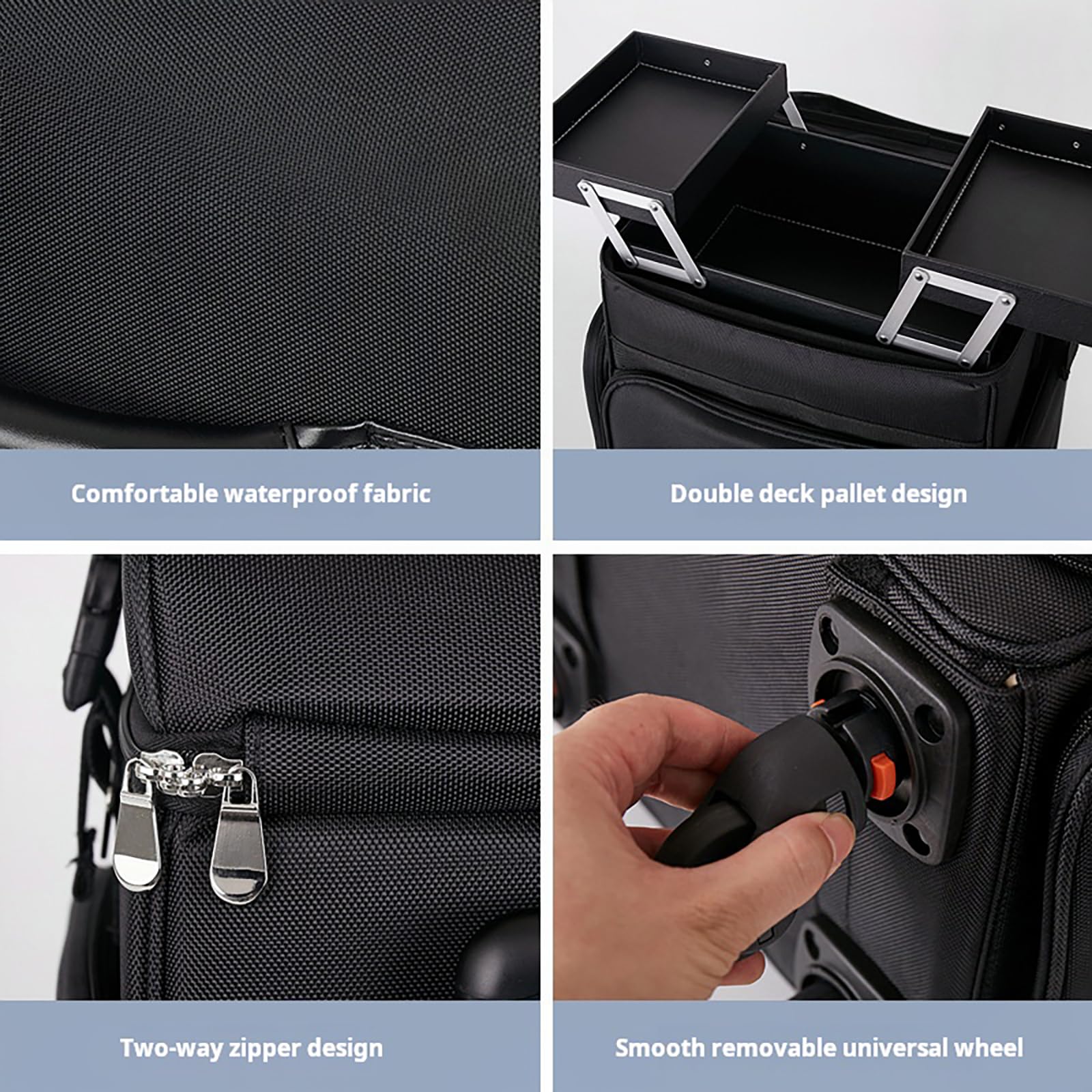 SUILU Rolling Makeup Train Case,Makeup Suitcase with Wheels, Professional Soft Sided Makeup Case Trolley, Multi-functional Cosmetic Train Case- BLACK