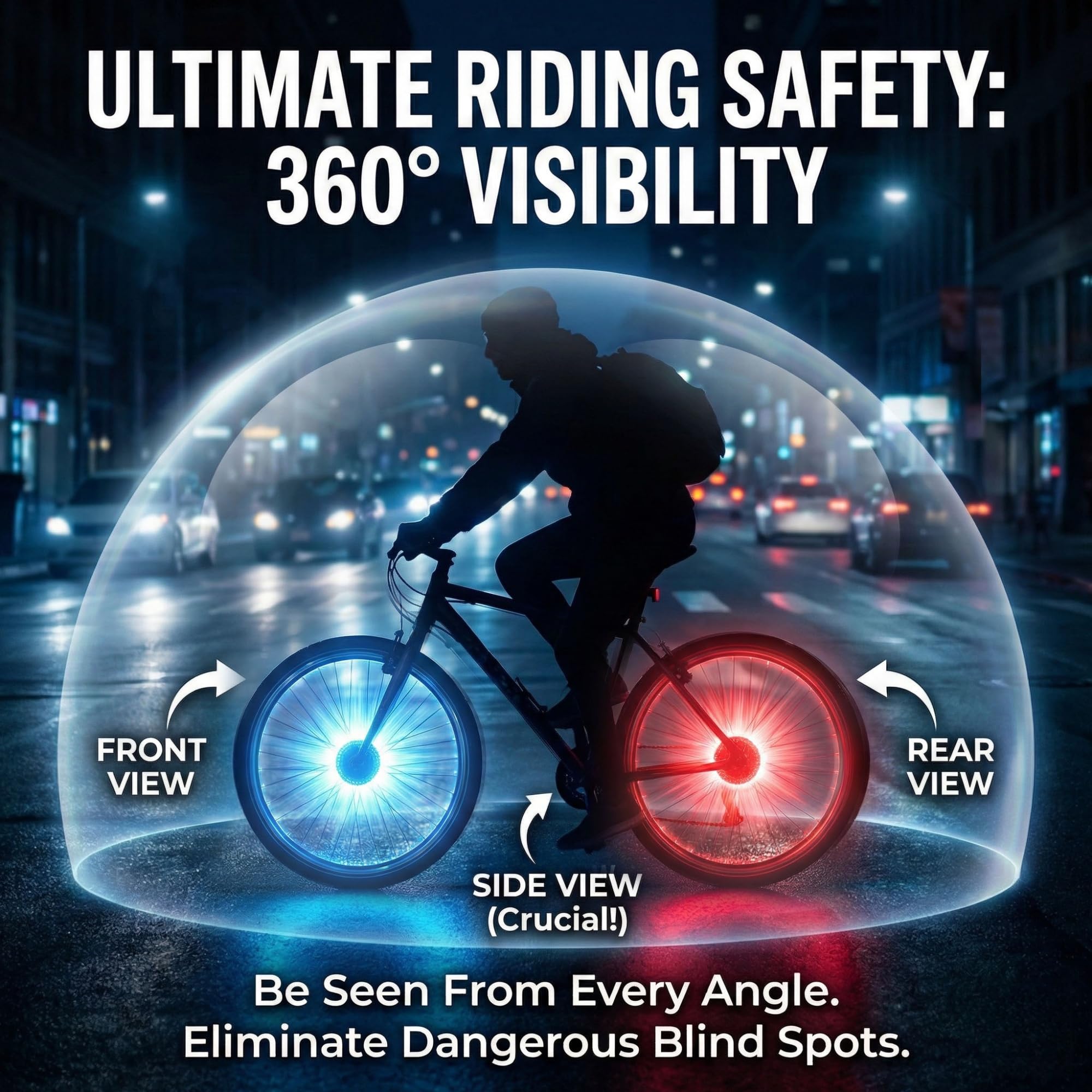 HANZE Lumières rechargeables pour roue de vélo – 9 couleurs, 21 modes d'éclairage, moyeu lumineux à DEL, autonomie de 20 heures, accessoires de sécurité pour pneus de vélo, lumières de rayons cool