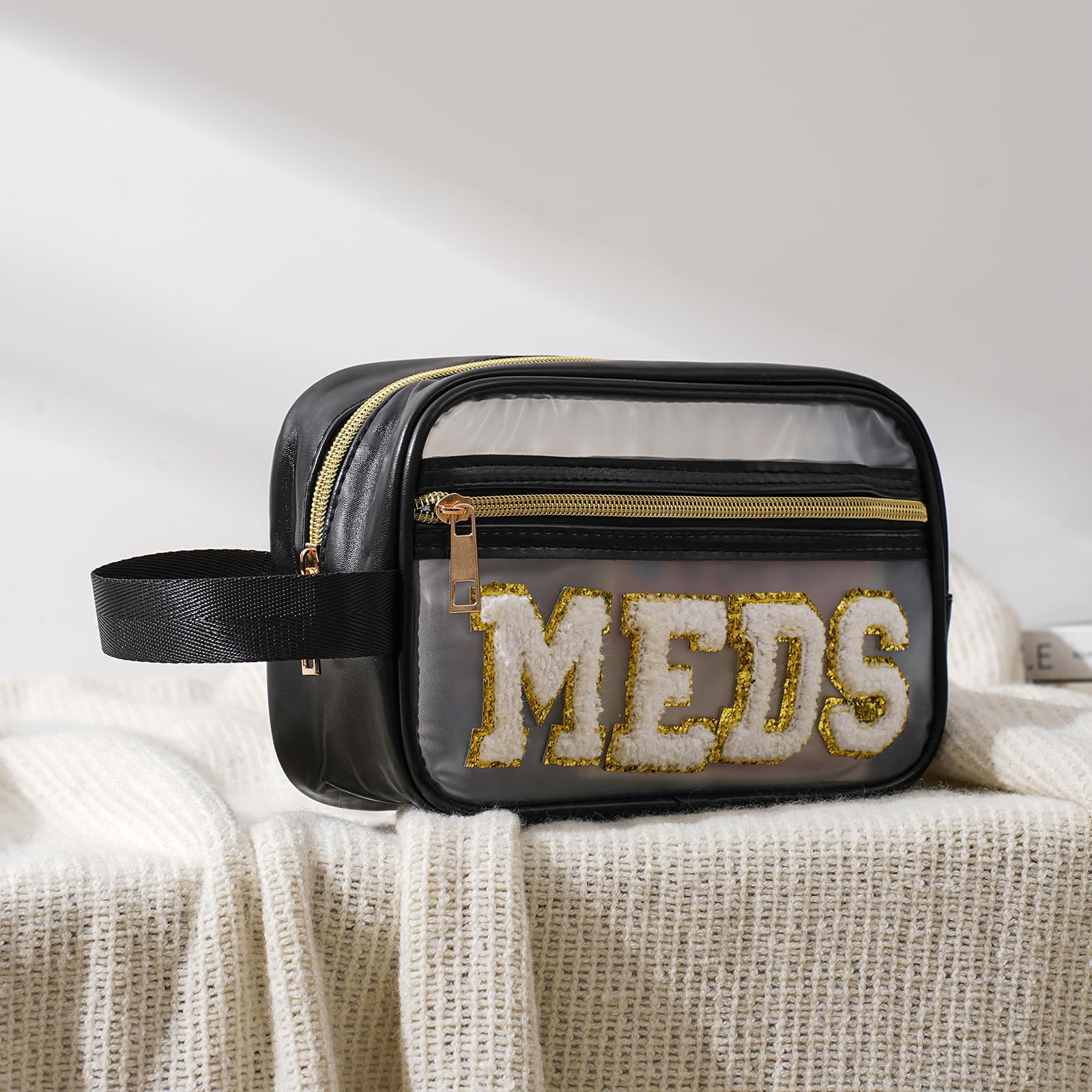 RSRSLEII Make-up-Tasche aus Chenille mit Griff, transparent, mit Griff, Medikamentententasche, wasserdichter Reißverschluss, Medikamentenaufbewahrung, Organizer für Arzt, Patienten, Krankenschwestern