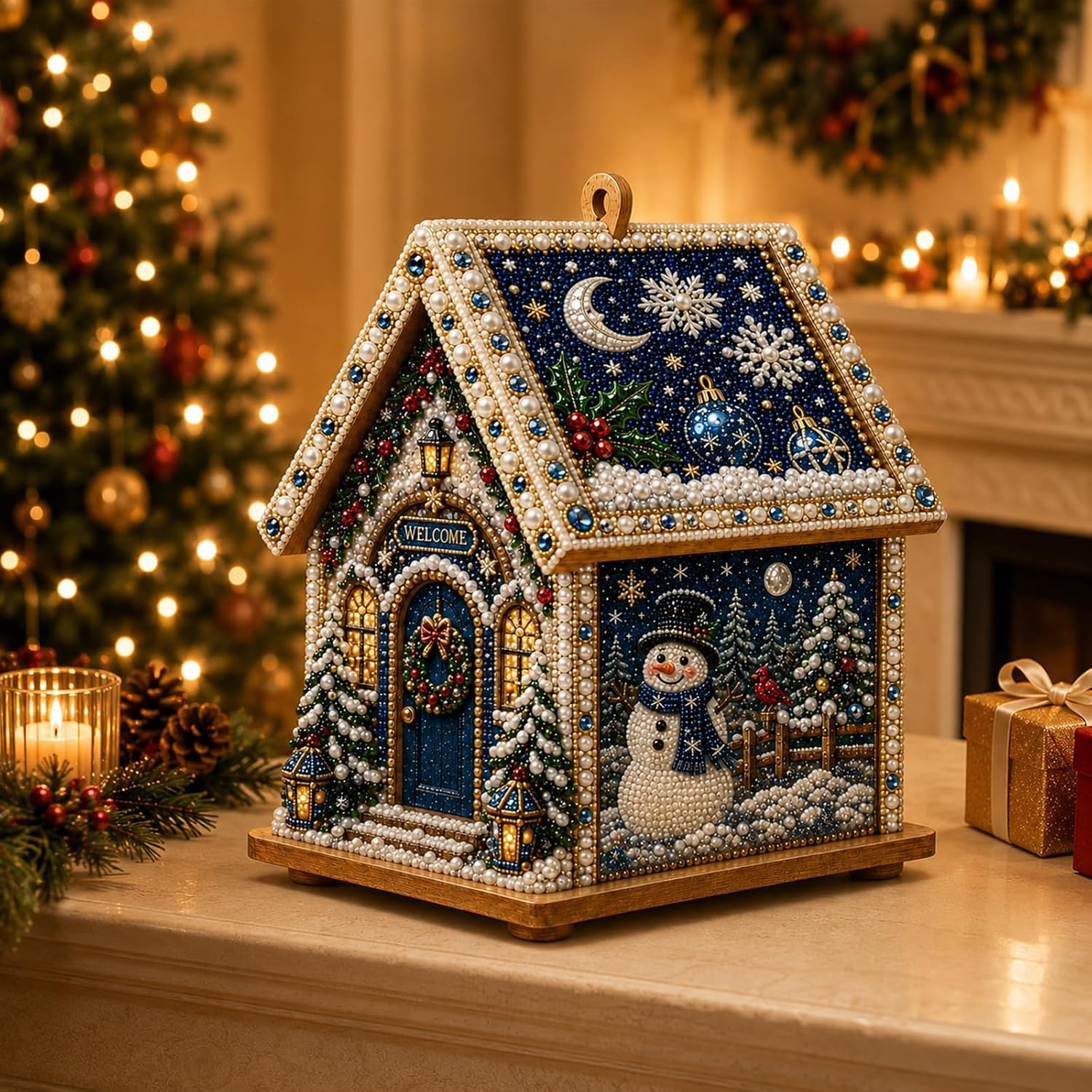 BibHoly 3D Christmas Pearl Diamond Painting Wooden House Art Craft Kit for Adults (#A)