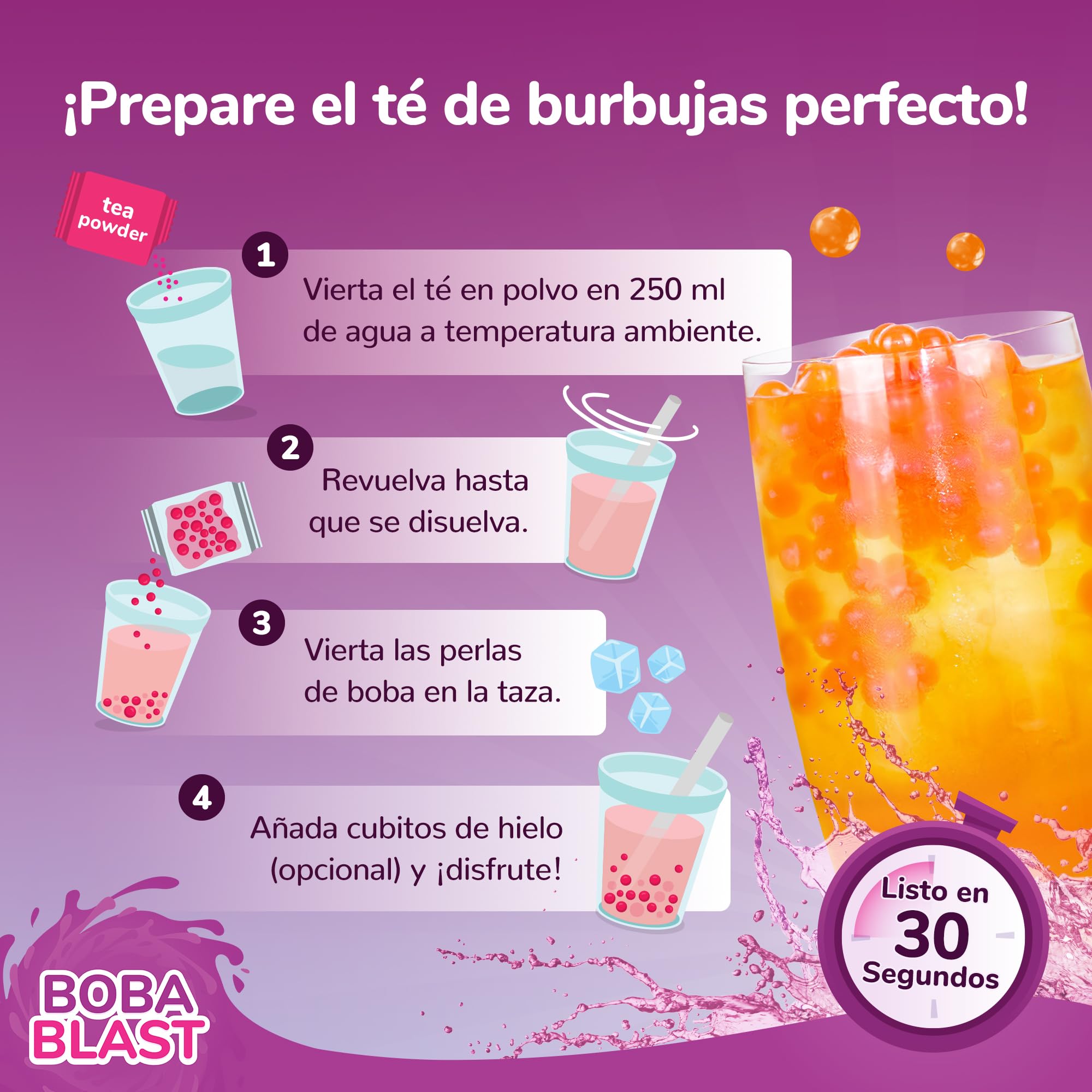 BobaBlast Bubble Tea Kit (240 g) - BobaPearls de 3 Sabores Afrutados de Fresa, Piña y Miel - Set Popping BobaDivertido y Rápido de Preparar - BobaTea Delicioso para Amigos y Familia