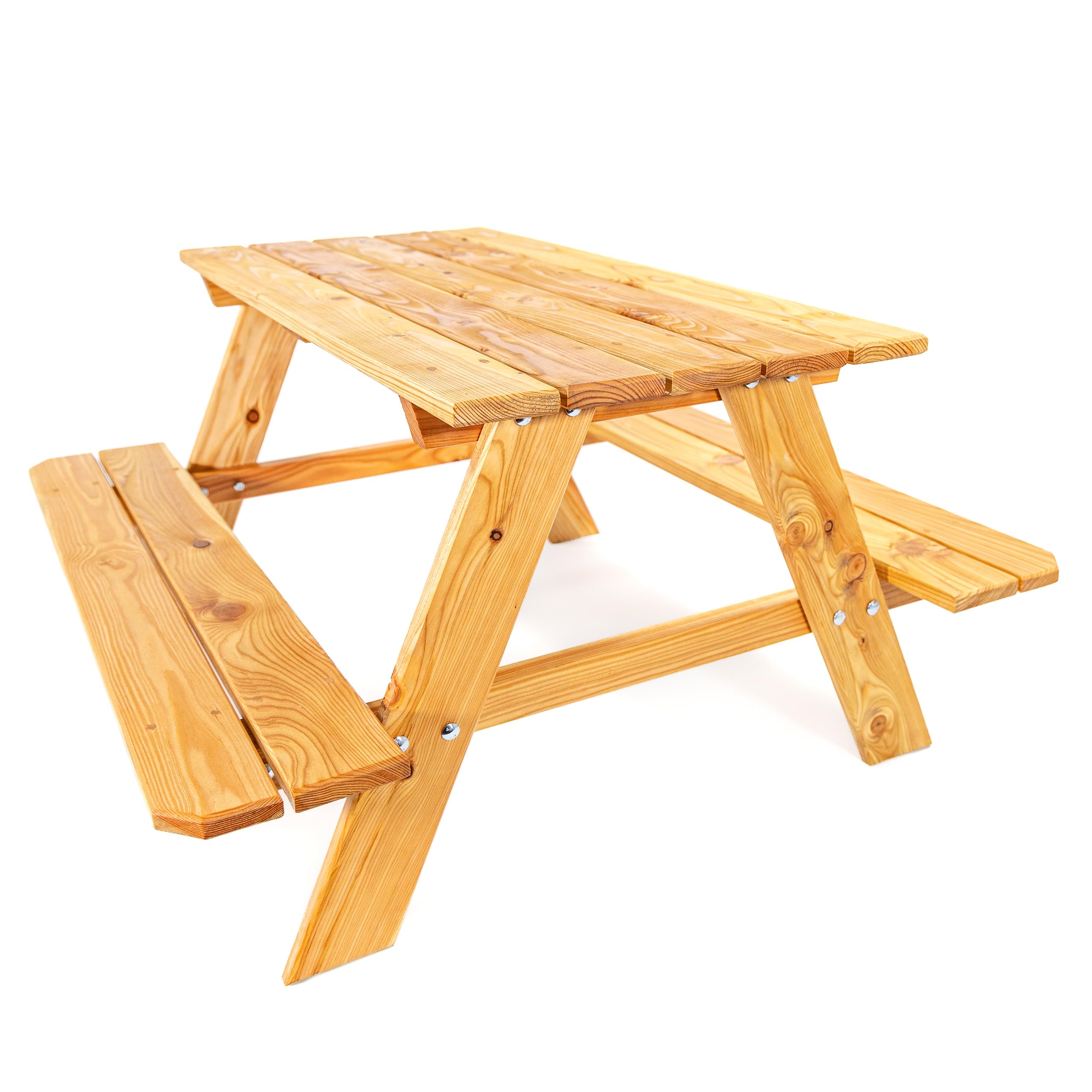 Lemodo Kinderpicknicktisch Natur Lärchenholz, Kindersitzgruppe Outdoor, Picknicktisch Kinder für Garten, Terrasse & Balkon, Sitzgruppe für Kinder, Kindertisch Holz, Gartentisch, Outdoor