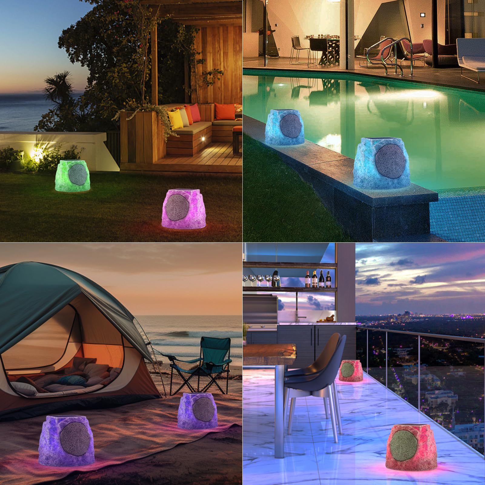 solar rock speakers outdoor water-resistant 2-pack solar powered rock speaker with lights rgb and tws pair for patio outside garden bbq deck