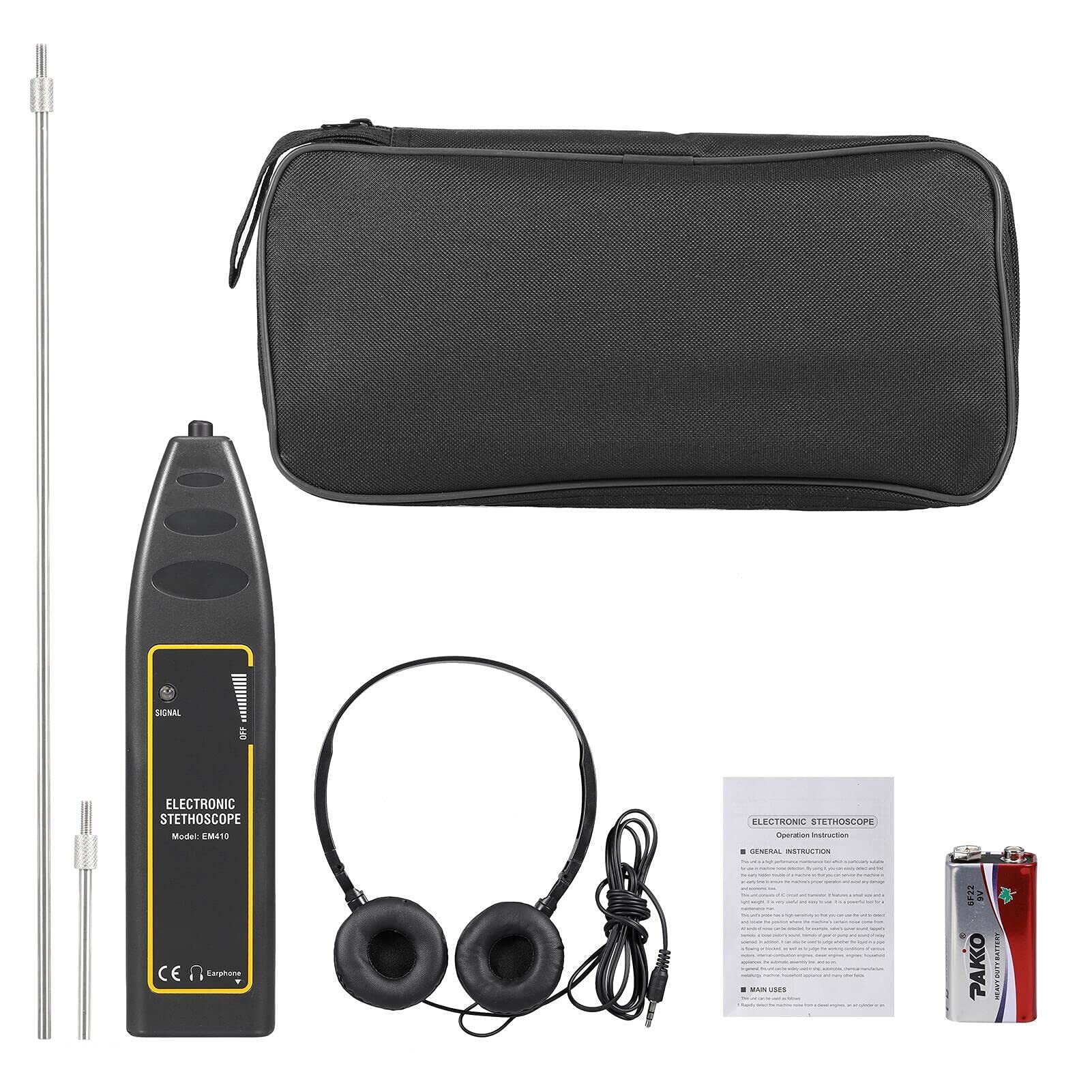Asudaro Stéthoscope électronique Automobile, Automobile Moteur Sonde De Diagnostic Mécanique Et Casque Détecteur de Bruit Automobile Outil Réparation Moteur Stéthoscope de Moteur Voiture