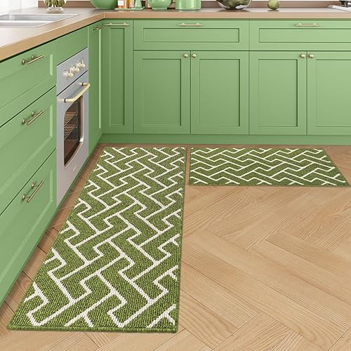 Miniatura 14 de hicorfe Juego de alfombras y tapetes de cocina, alfombra antideslizante de polipropileno súper absorbente, tapete suave y cómodo, lavable para Negro