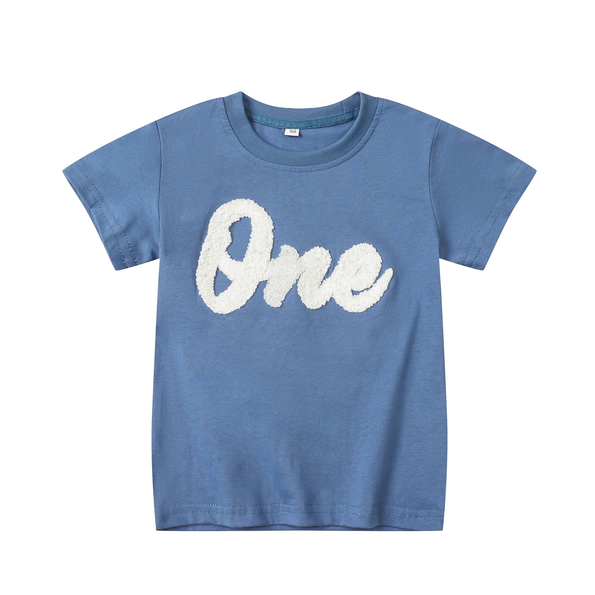 View 1 of 1st Birthday Boy Shirt Toddler Baby Short Sleeve Embroidered Letter One Year T-Shirts Tops Outfit Clothes (US, Age, 12 Months, 18 Months, Blue)