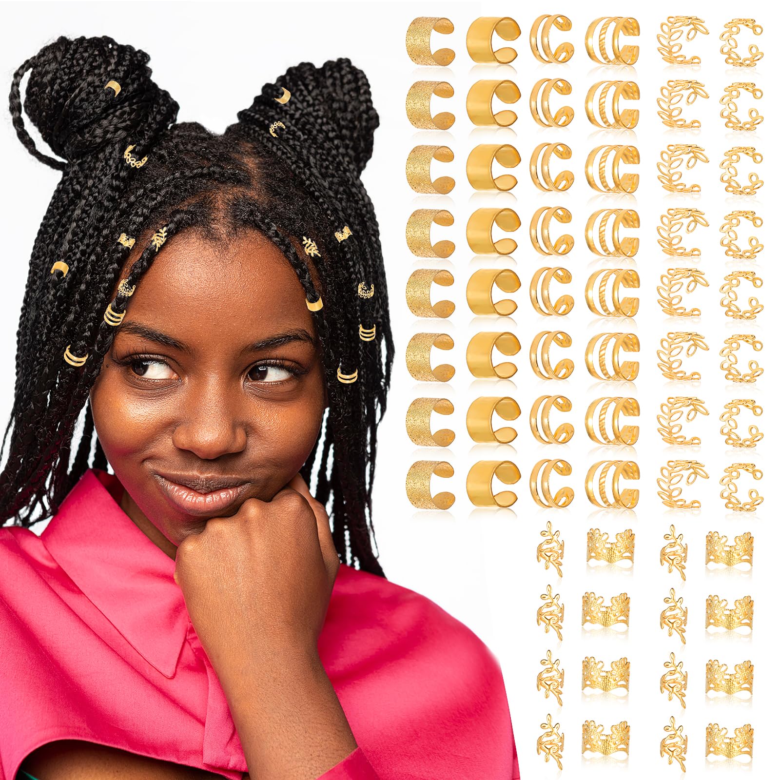 200Pcs Bijoux Cheveux Tresse, Dreadlocks Pour Femmes Accessoires De Cheveux En Métal Doré Manchettes, Bobines, Pendentifs Et Bague De Cheveux