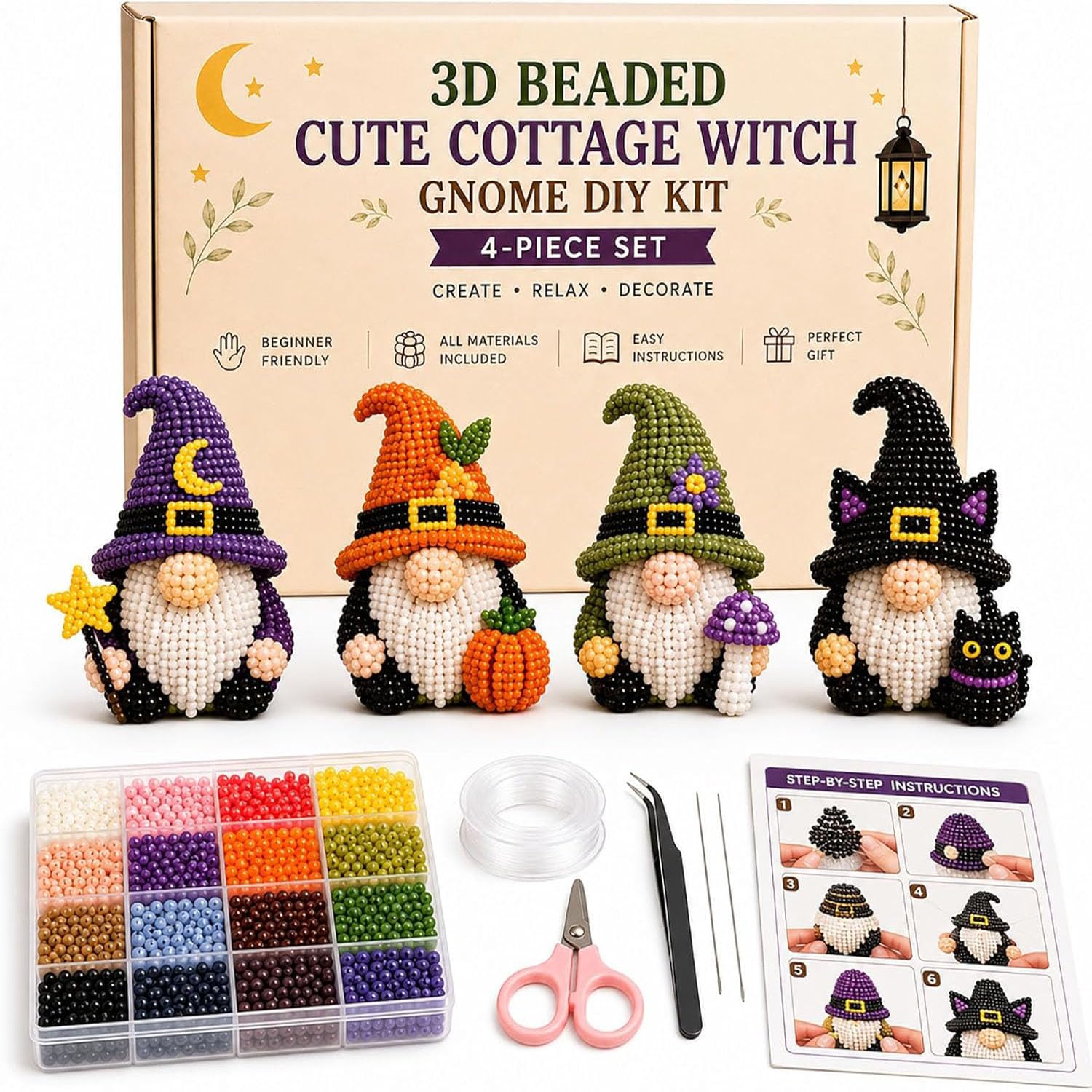 JYEVERC 3D Beaded Gnome DIY Kit, Handmade DIY Gnomes Beading Set with Instructions, Cute Animals Gnome Bead Embroidery Kit, Gnomes Art Embroidery Craft Kits, for Adults Beginners (Style-E,8CM)