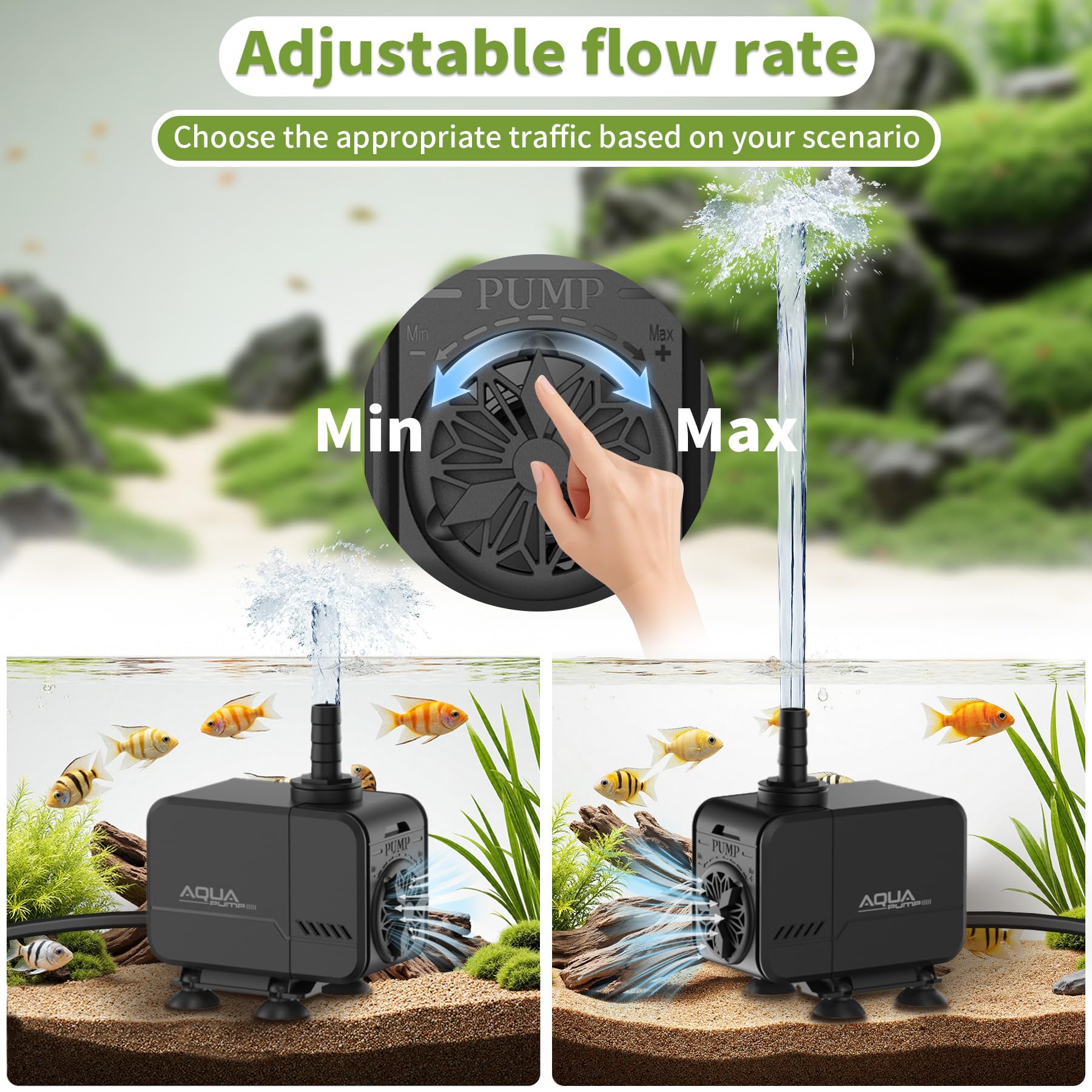 Forever Speed Pompa do akwarium Pompa do stawu regulowana Pompy do nurkowania 1500L/H do akwarium Teich Brunnen Ogród Akwarium z 12 kolorowymi lampkami LED, Max Förderhöhe 1.5M