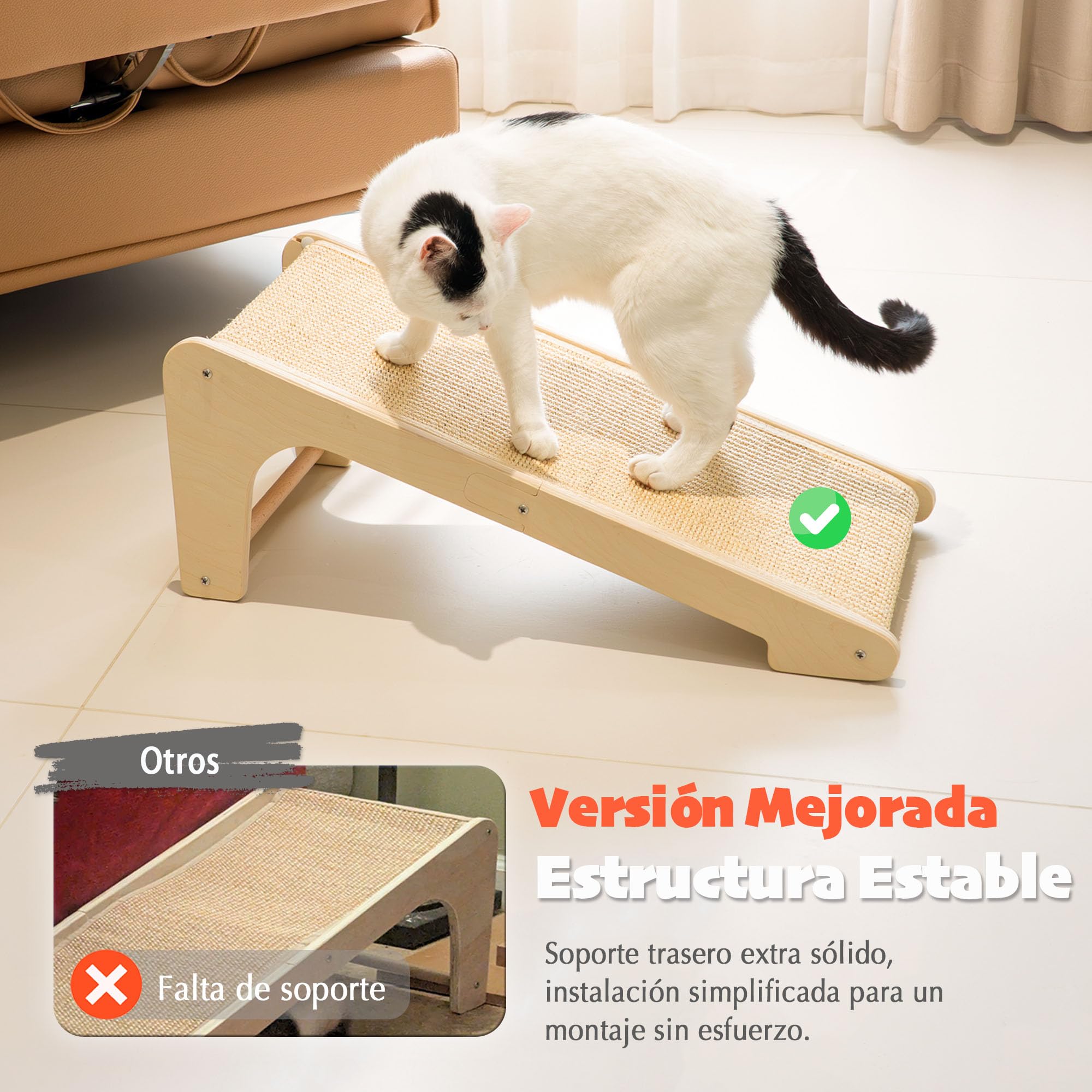 PETKARAY Rascador para Gatos de Sisal con Forma de L y Doble Uso, Poste Rascador de Sisal Natural de 64 cm, Protector de Muebles con Catnip, Diseño Clásico