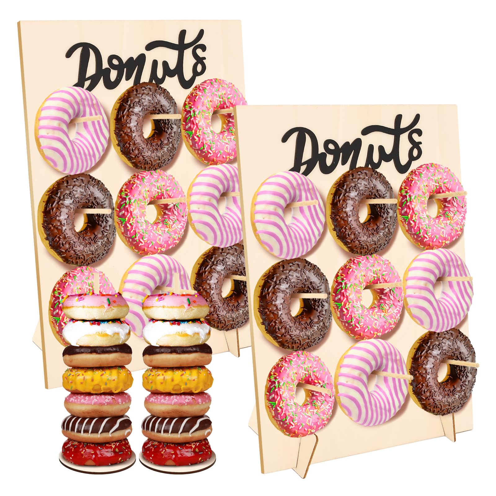 braxan 4-Pack Donut Stand,Donuts Wall,Donut Bar Display Holder, Wooden Bagel Board, Doughnut Tower For Elegant Dessert Tables At Weddings, Birthday