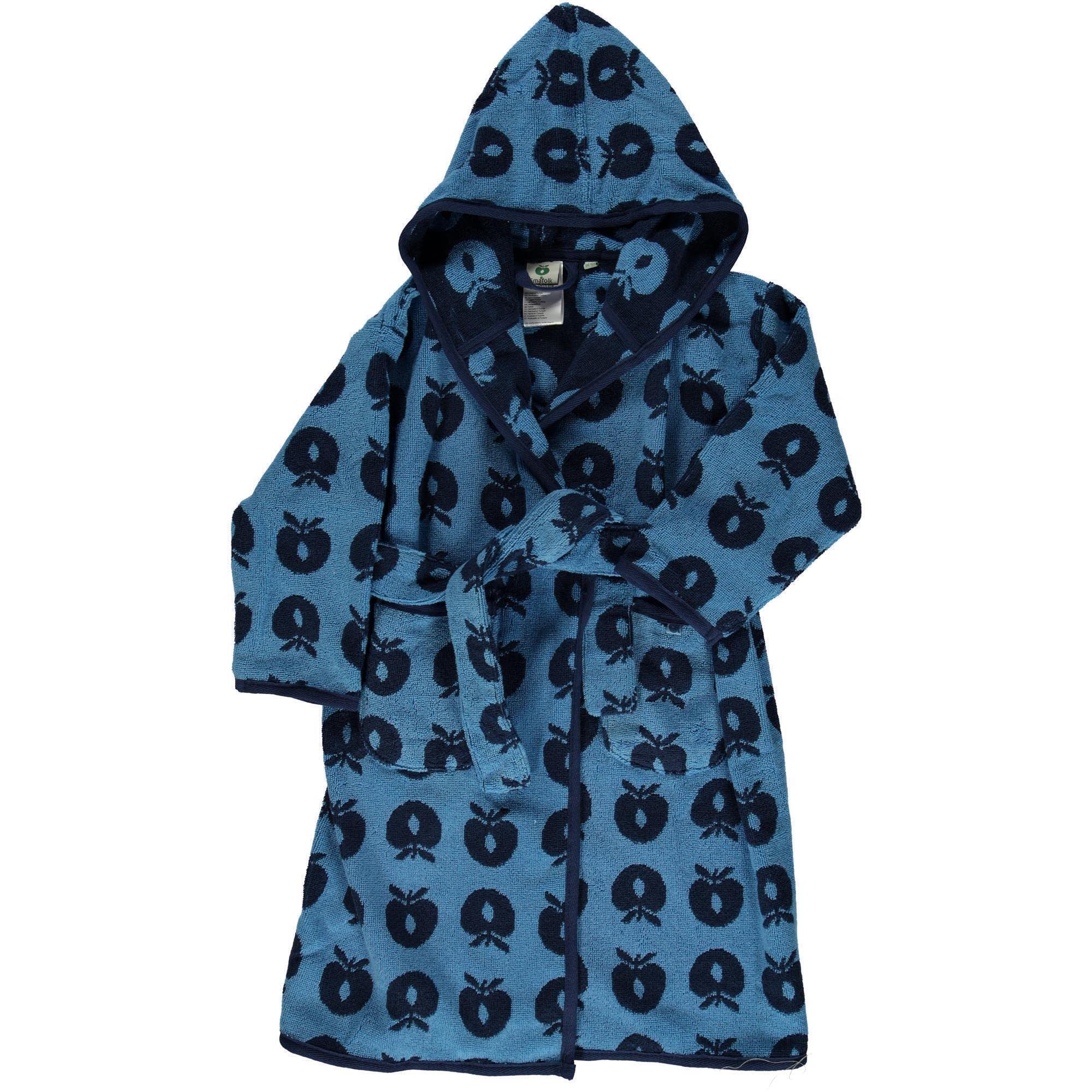 Smafolk Frottee Bademantel blau mit Äpfeln 104-110