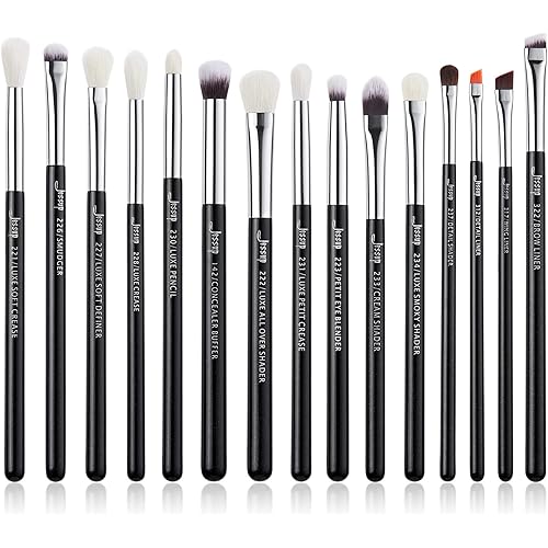 Jessup Eye Makeup Brushes Set Professional 15pcs with Eyeshadow Blending Concealer Eyebrow Eyliner Brush (Pearl Black/Silver)