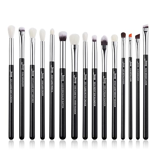 Jessup Eye Makeup Brushes Set Professional 15pcs with Eyeshadow Blending Concealer Eyebrow Eyliner Brush (Pearl Black/Silver) - Pearl Black/Silver