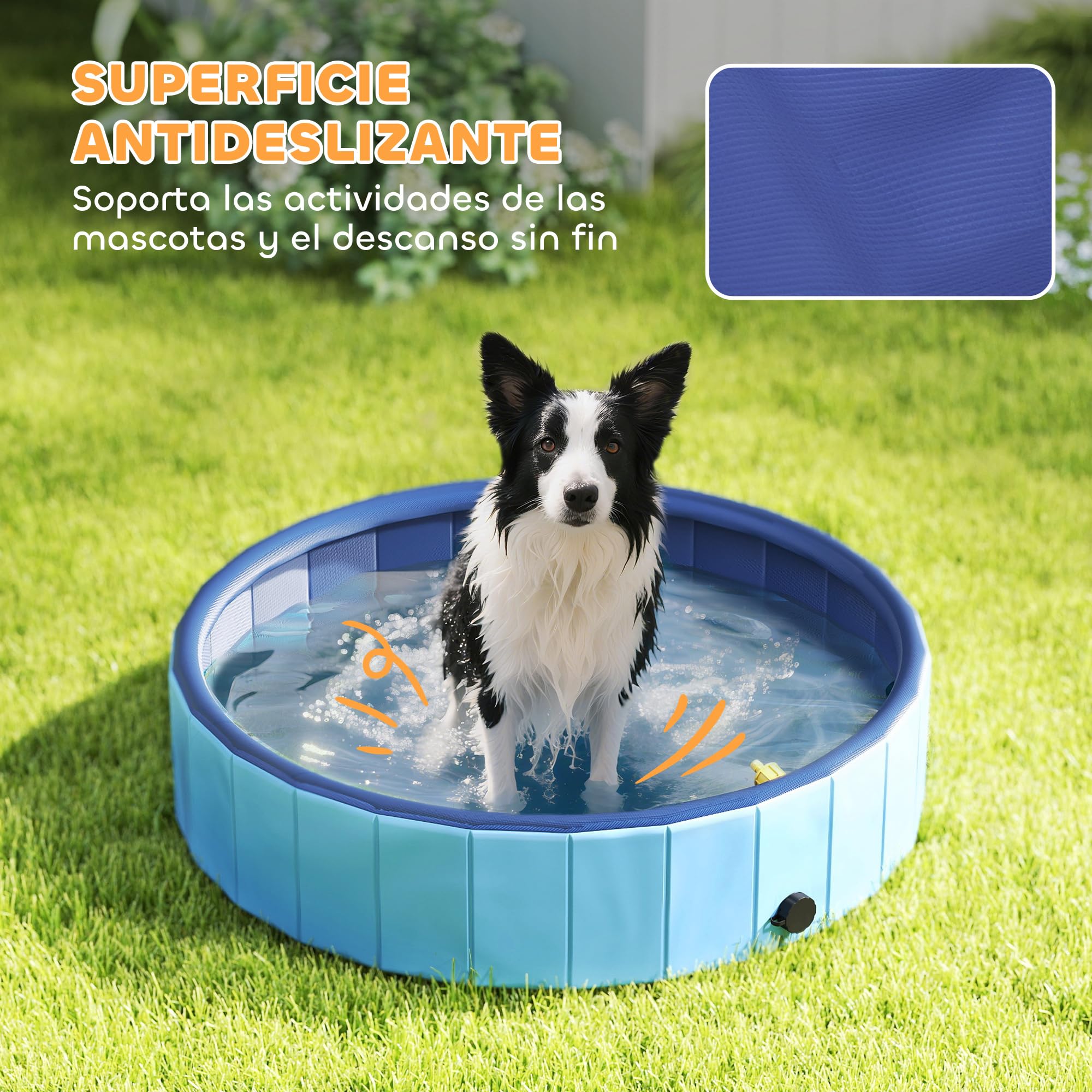 PawHut Piscina para Perros Plegable con Aspersor Bañera Portátil para Perros Medianos y Pequeños de plástico Antideslizante y Resistente al Desgaste para Interiores y Exteriores Ø100x30 cm Azul Claro