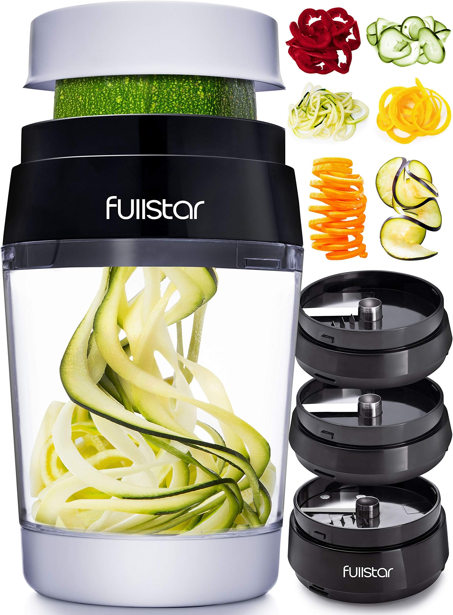 Fullstar Vegetable Spiralizer Vegetable Slicer - 6 in 1 Zucchini Spaghetti Maker Zoodle Maker Veggie Spiralizer Adjustable Handheld Spiralizer Zucchini Noodle Maker Zucchini Spiralizer with Container