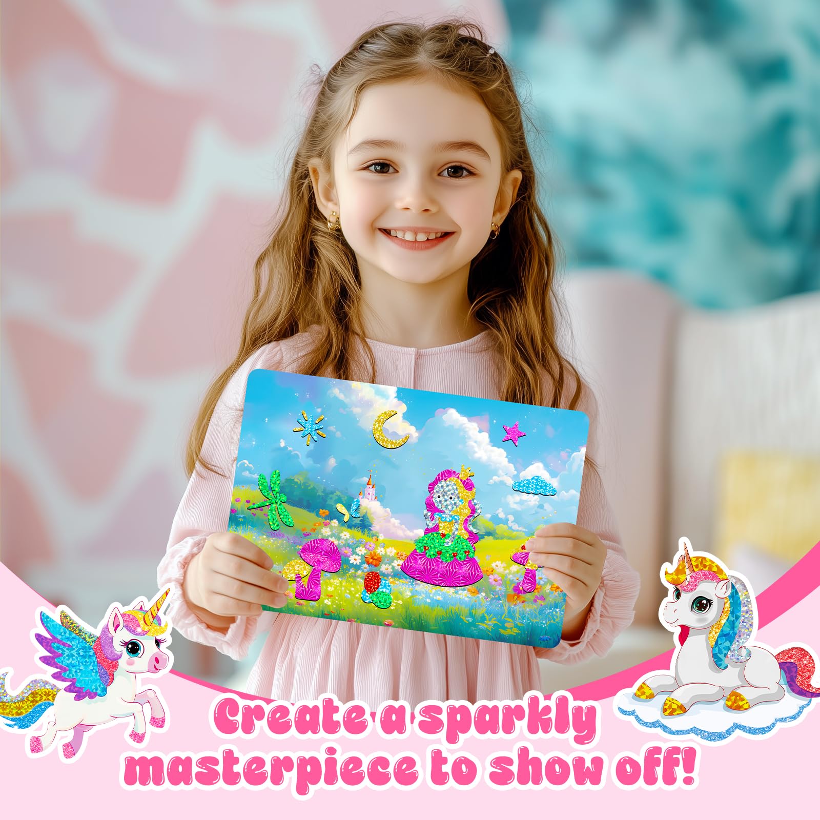 CutteeyFyry Zestaw do foliowych zabaw artystycznych dla dzieci, foliowany zestaw artystyczny jednorożec i księżniczka dla dzieci, zestawy artystyczno-rzemieślnicze dla dziewczynek w wieku 3-10 lat