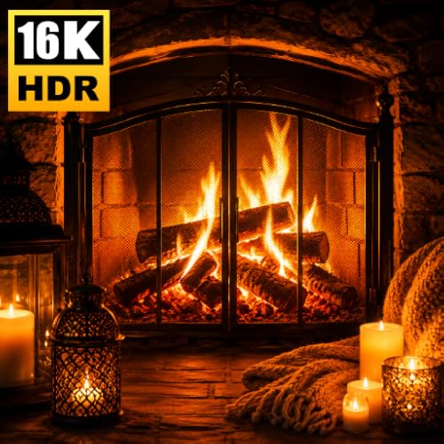 Romantic Fireside Ultra HD Screensaver with Crackling Sounds